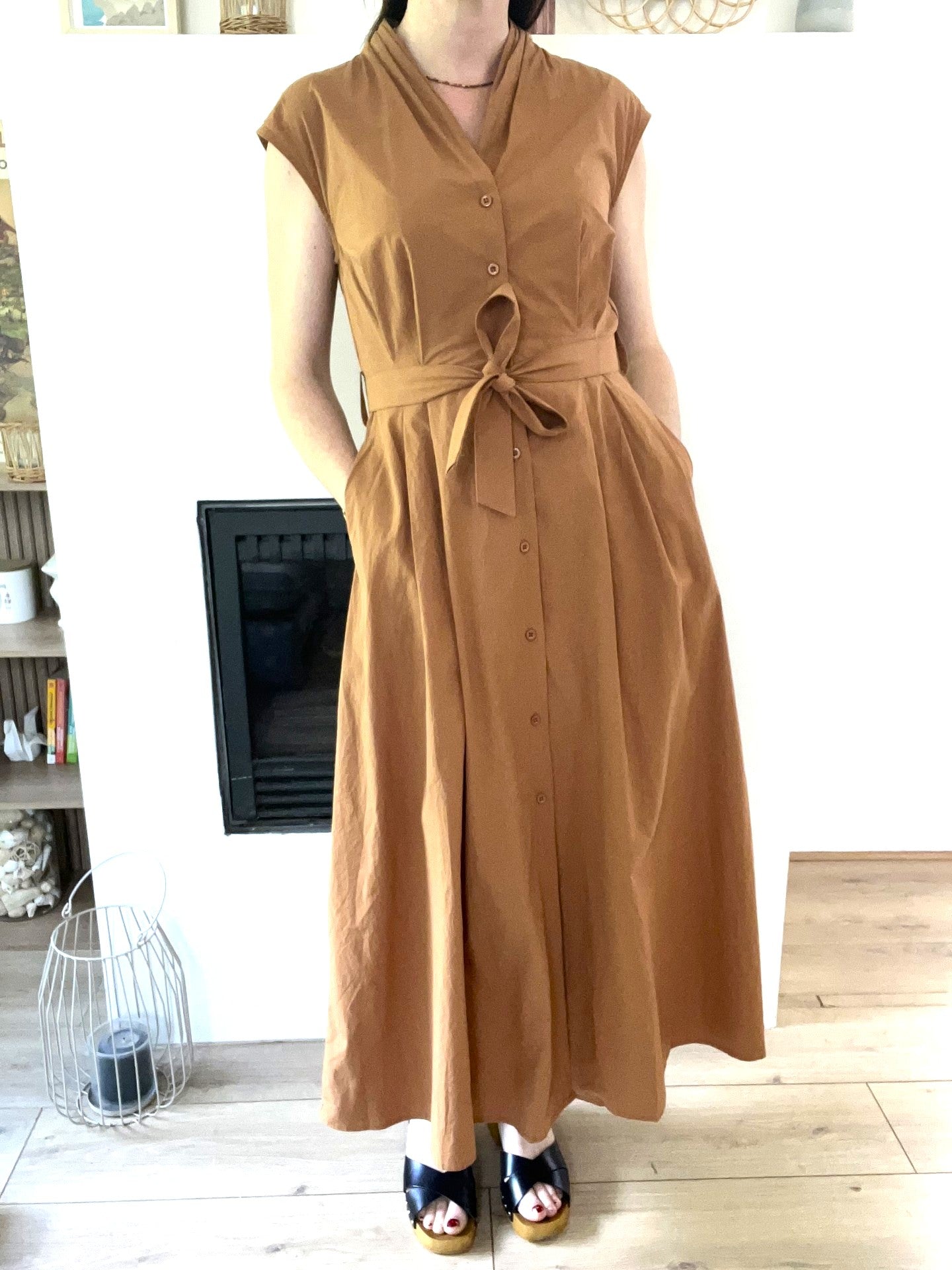 Robe longue en coton camel SEE U SOON - Neuve