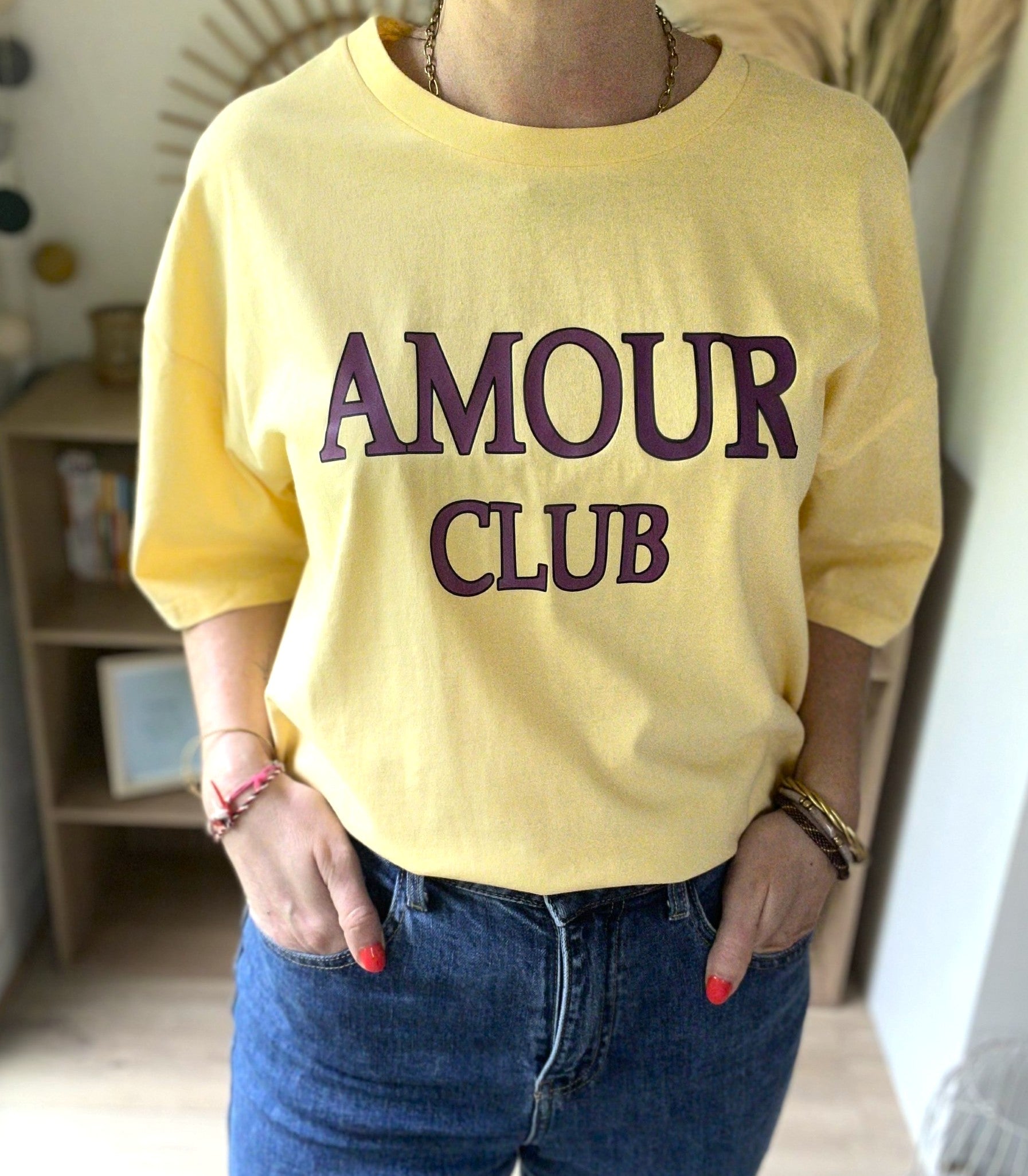 T-shirt oversize jaune et violet Amour - Neuf