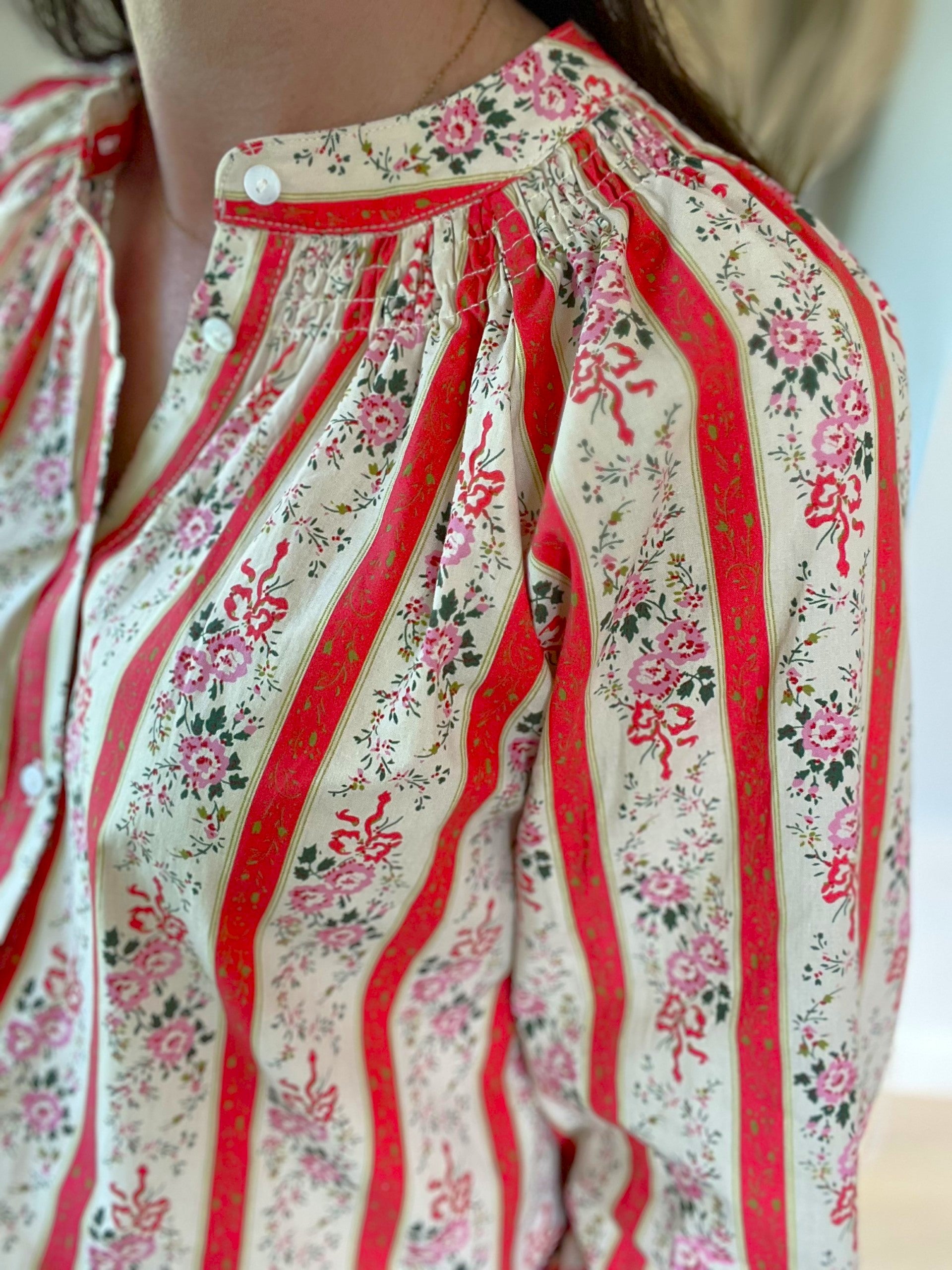 Blouse rayée et fleurie corail Lola - Neuve