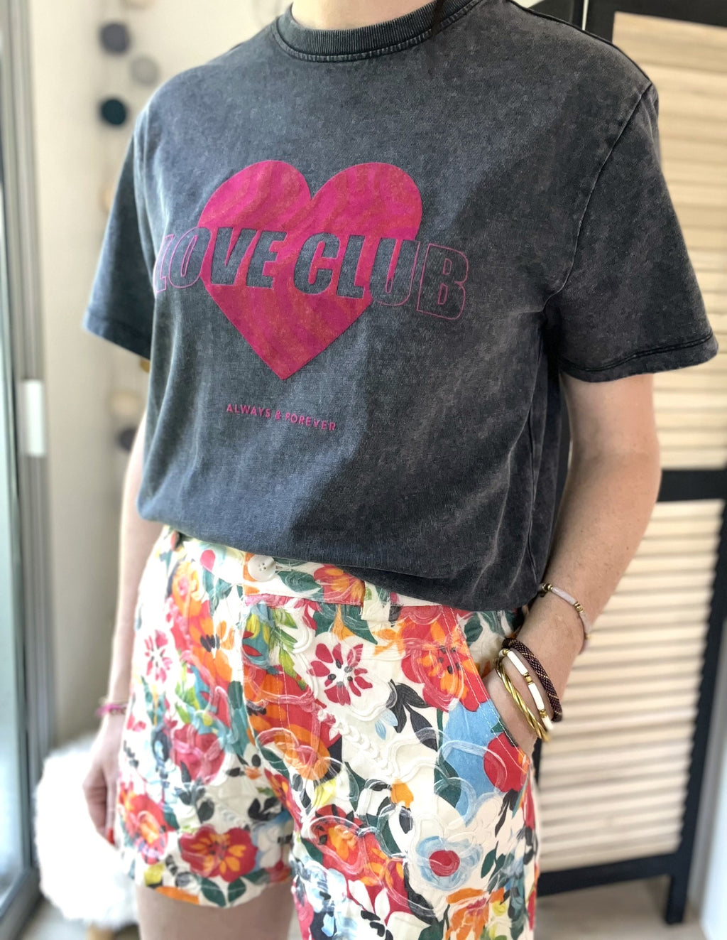 T-shirt gris délavé Love Club - taille - PIECES - Seconde main