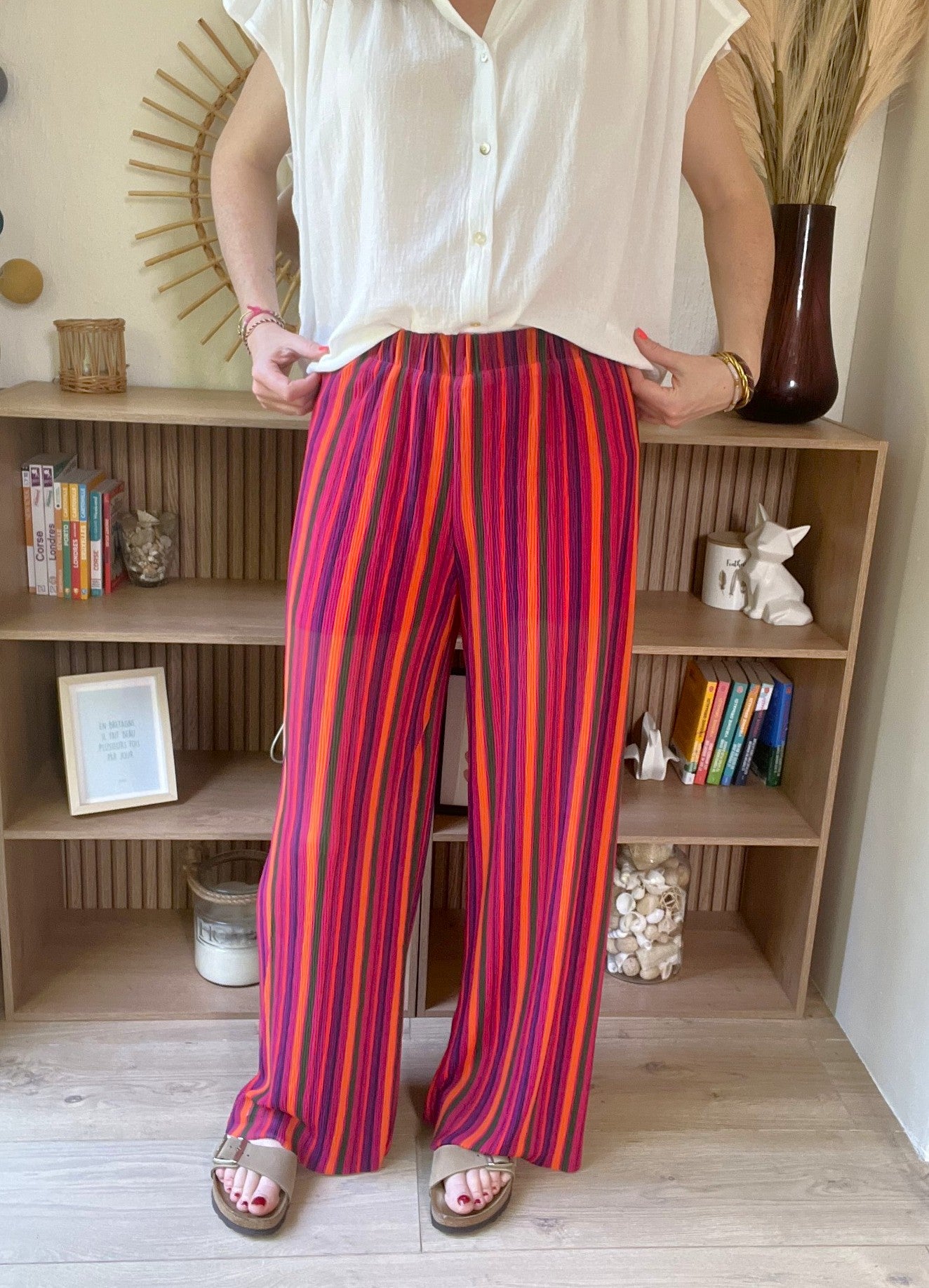 Pantalon fluide rayé multicolore taille haute GRACE & MILA - Seconde main
