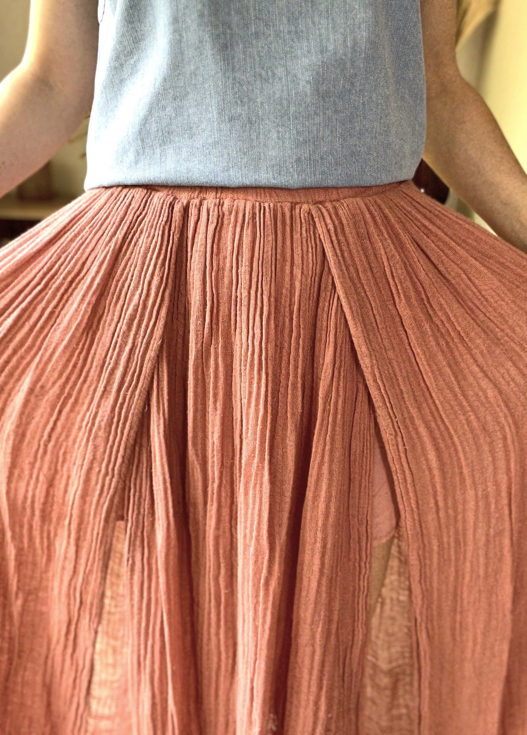Jupe longue lin et coton vieux rose - taille 38 - LOUIZON - Seconde main