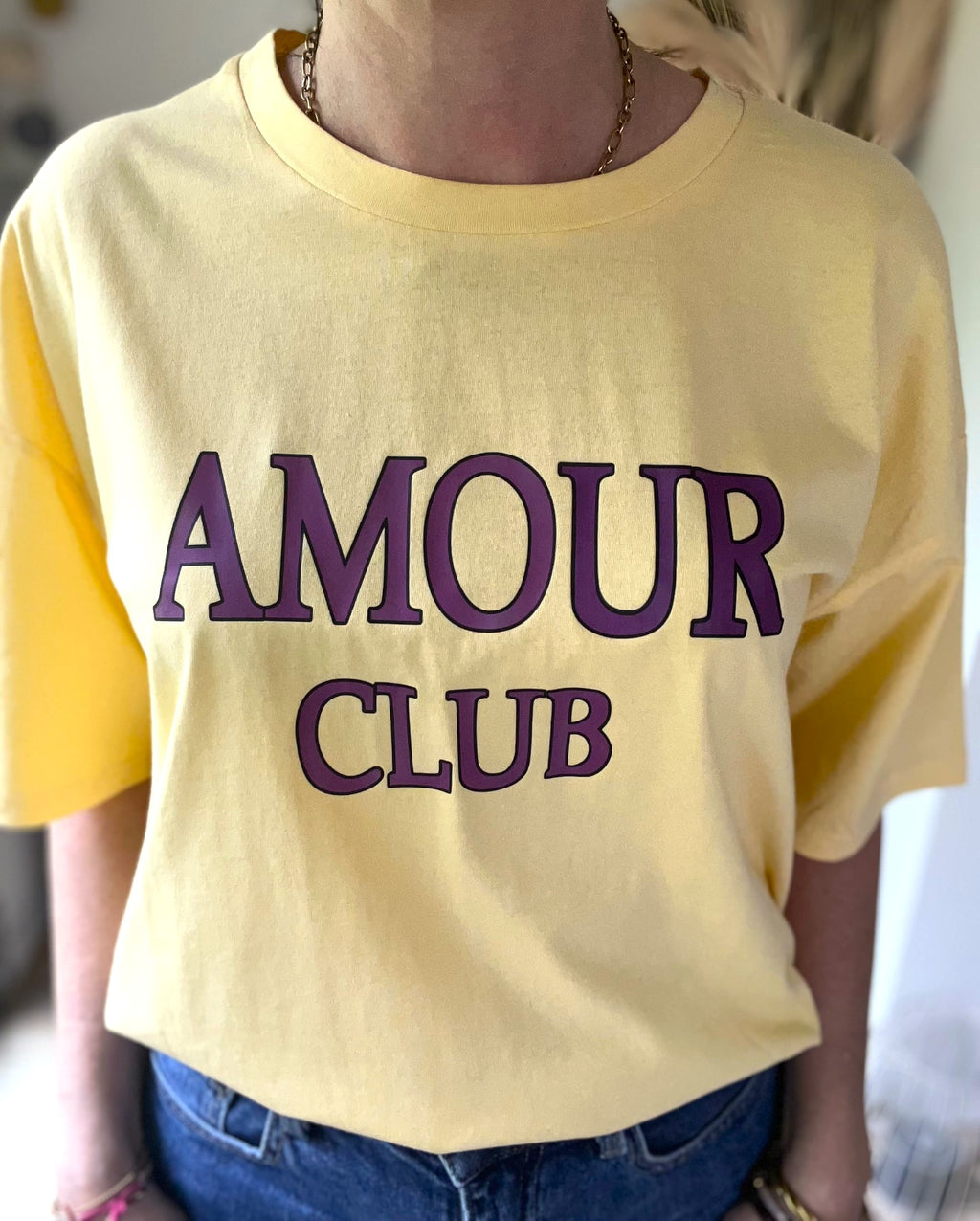 T-shirt oversize jaune et violet Amour - Neuf