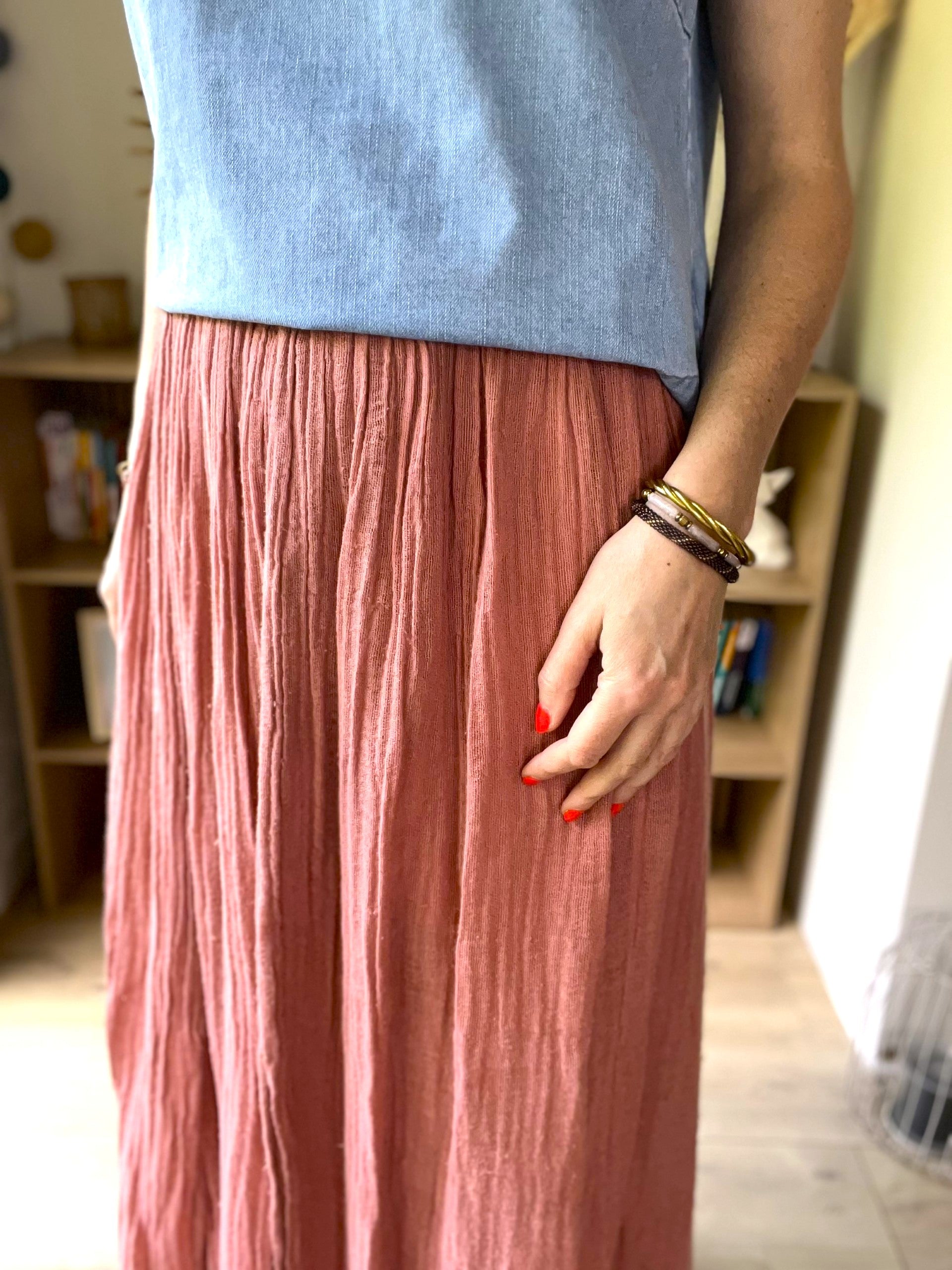 Jupe longue lin et coton vieux rose - taille 38 - LOUIZON - Seconde main
