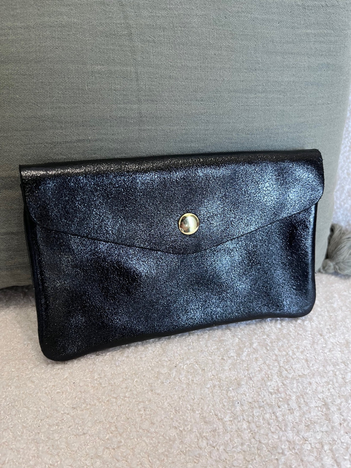 Porte-monnaie femme en cuir irisé noir - Neuf