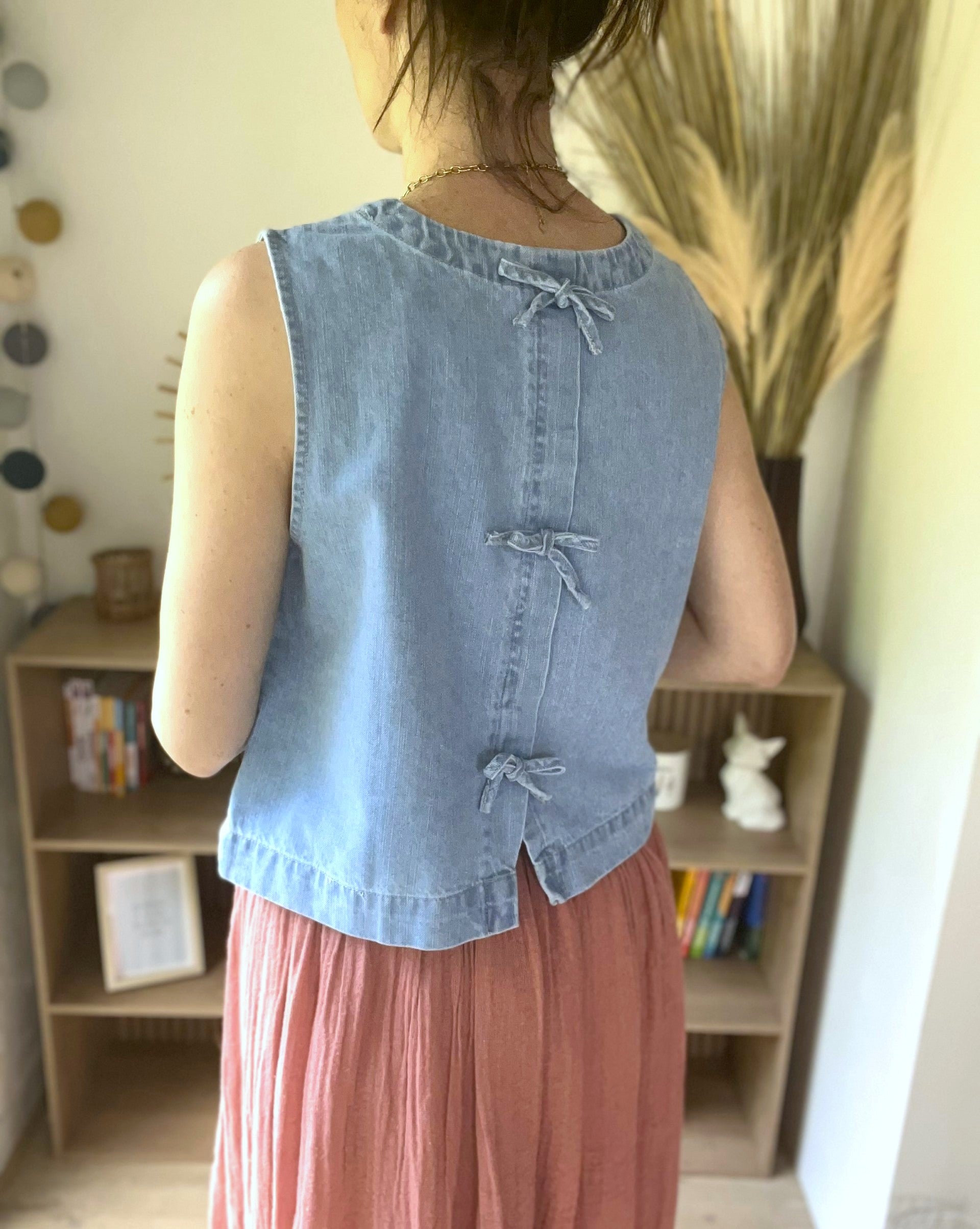 Top en denim liens à nouer Zoé - Neuf