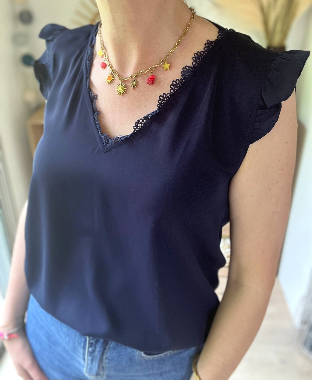 Top manches volantées bleu marine - taille S - EMMA & ELLA - Seconde main