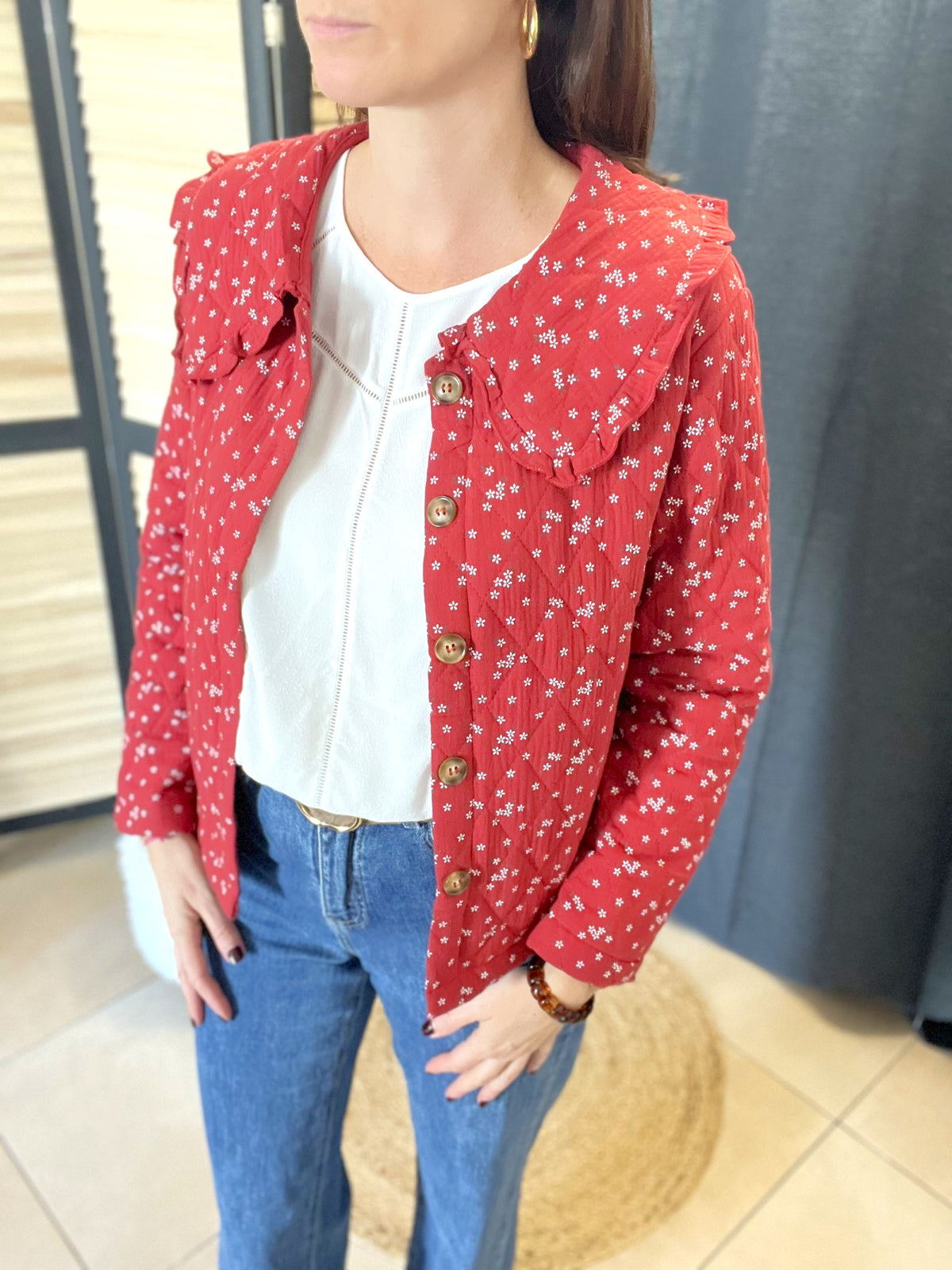 Veste matelassée fleurie brique Capucine – Neuve