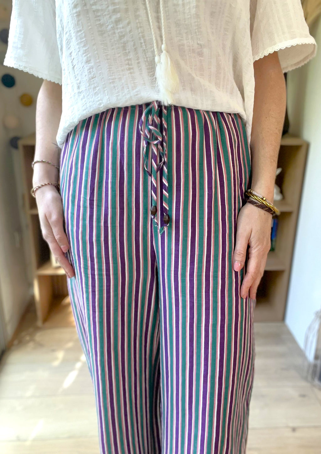 Pantalon fluide rayé multicolore SEE U SOON - Neuf