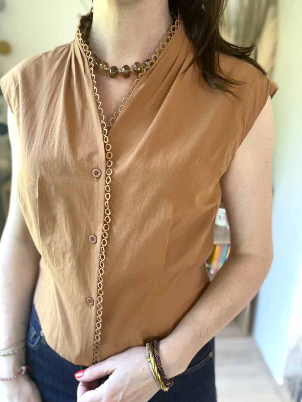 Top boutonné en coton camel SEE U SOON - Neuf
