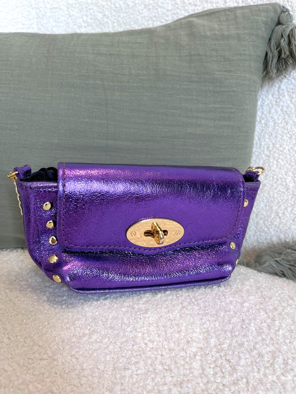 Petit sac bandoulière en cuir irisé violet - Seconde main
