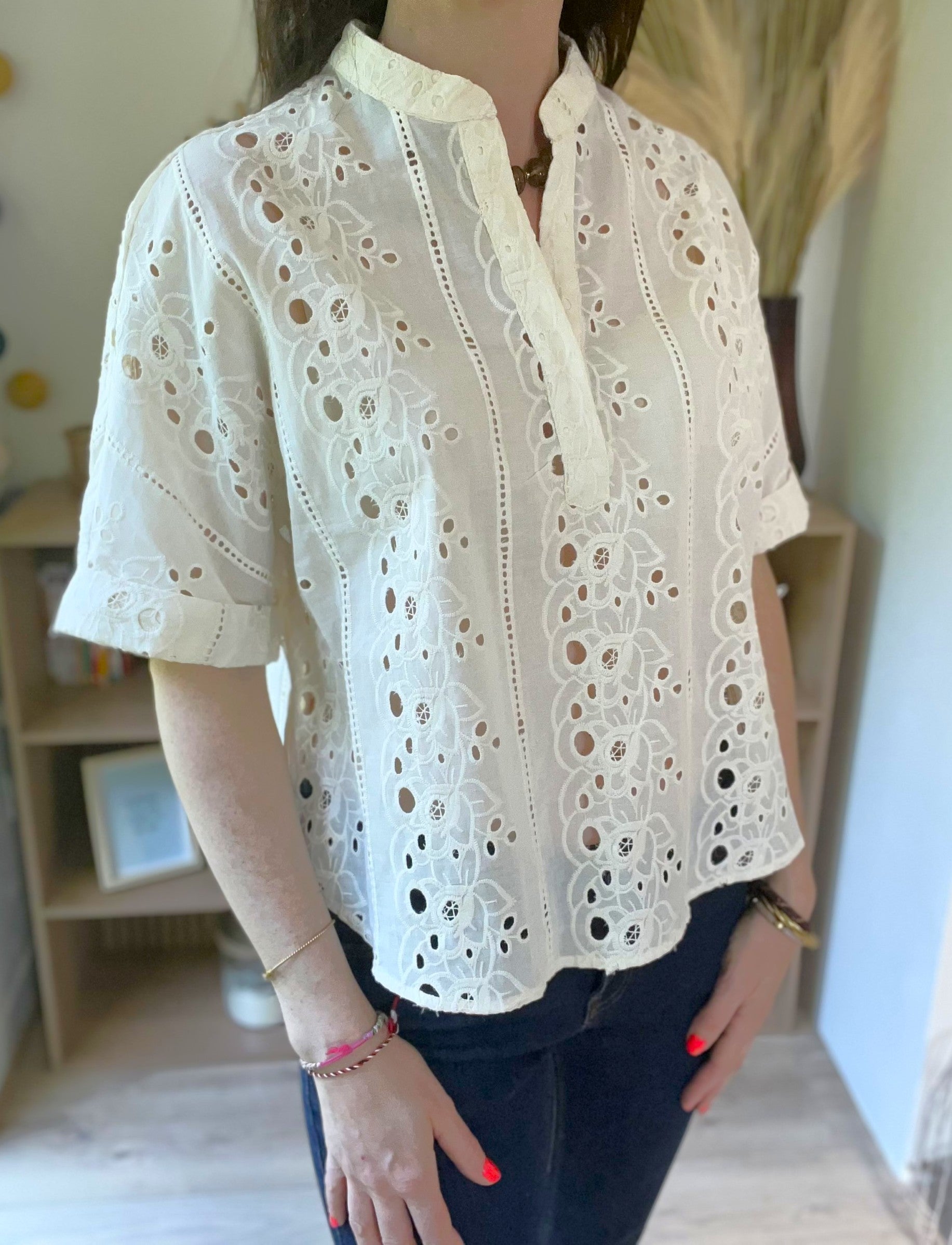 Blouse broderie anglaise ecru oversize SEE U SOON - Neuve