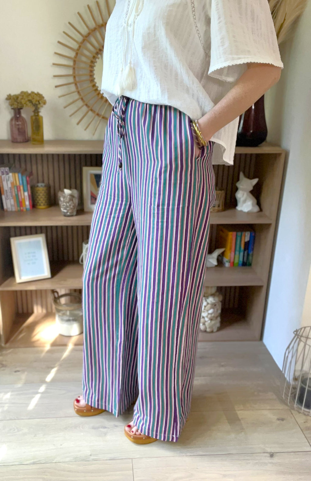 Pantalon fluide rayé multicolore SEE U SOON - Neuf