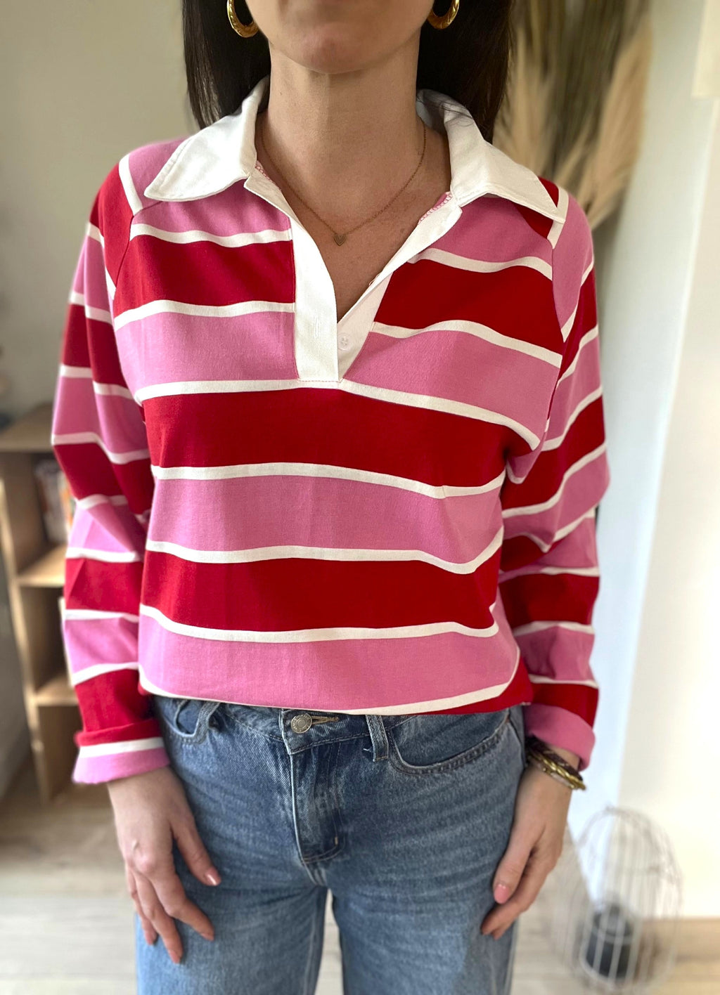 Polo rayé rose et rouge Marcelle - Neuf