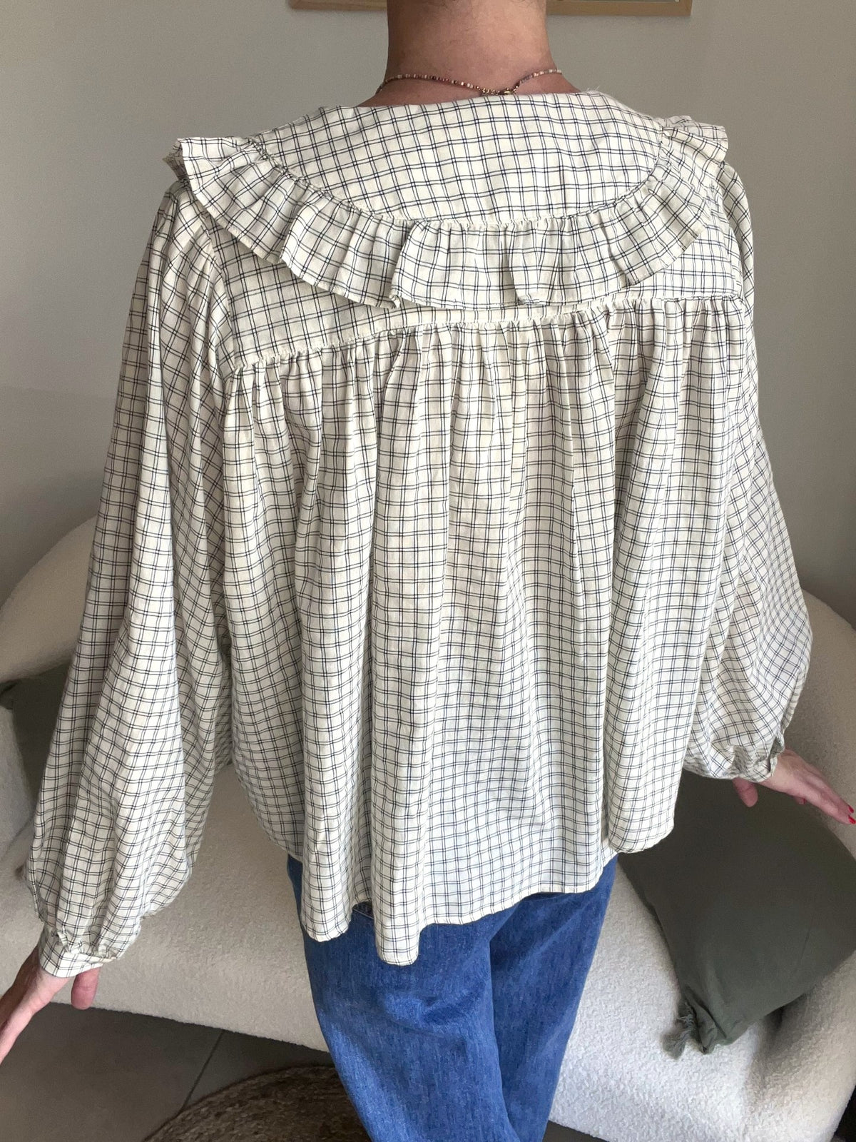 Blouse femme à carreaux et volants FRNCH - Neuve