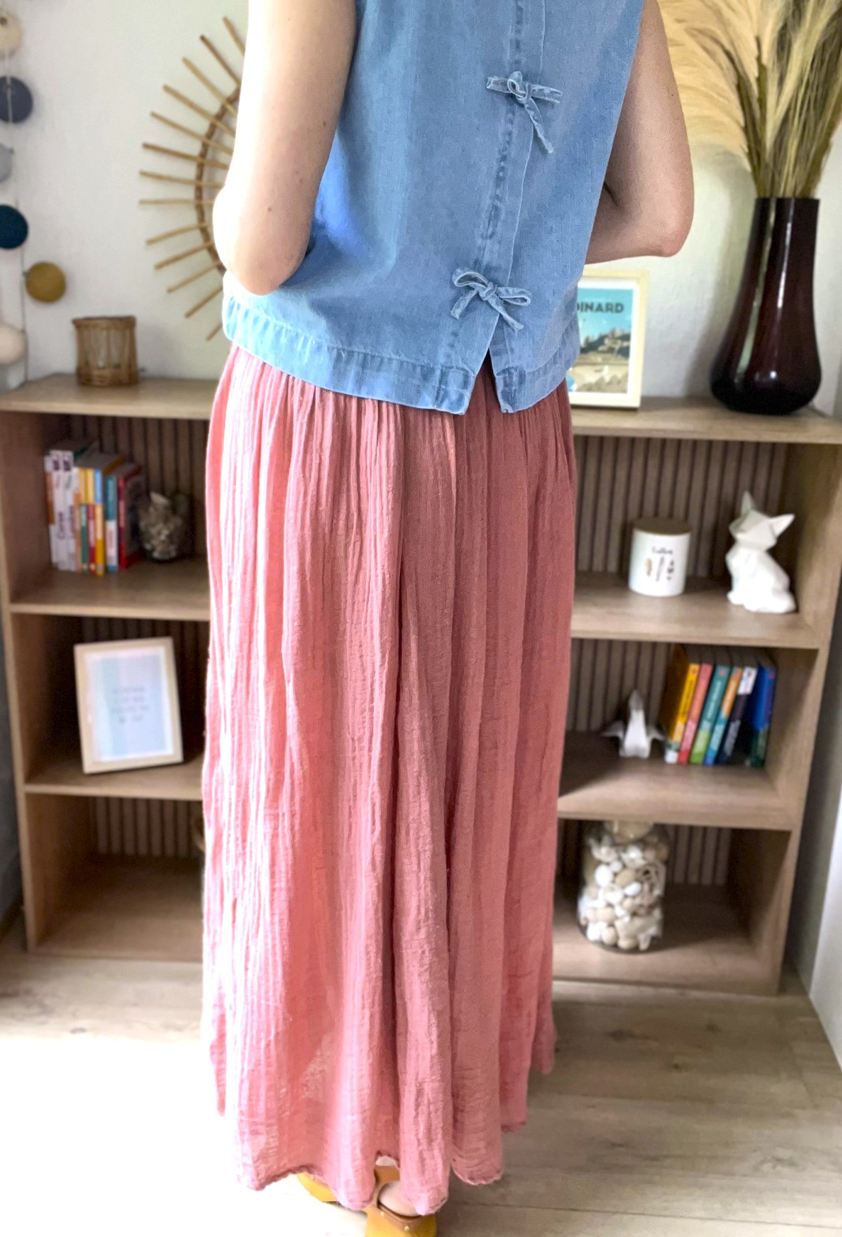 Jupe longue lin et coton vieux rose - taille 38 - LOUIZON - Seconde main