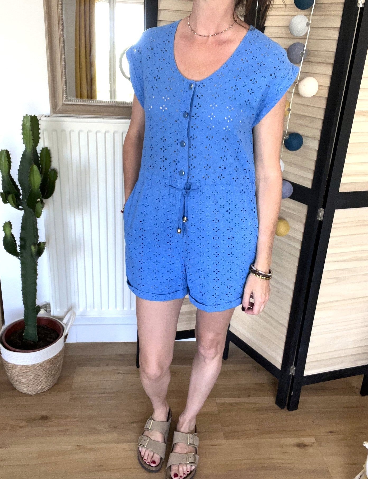 Combishort brodée bleue taille 1 - LA PETITE ETOILE - Seconde main