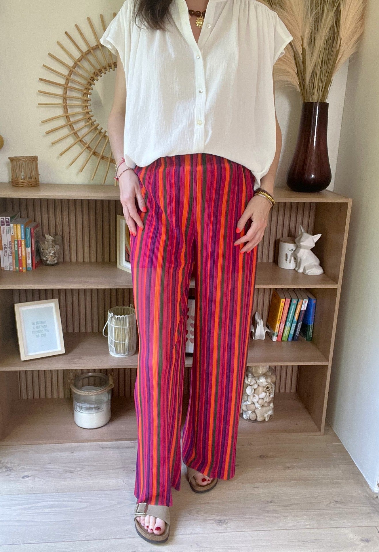 Pantalon fluide rayé multicolore taille haute GRACE & MILA - Seconde main