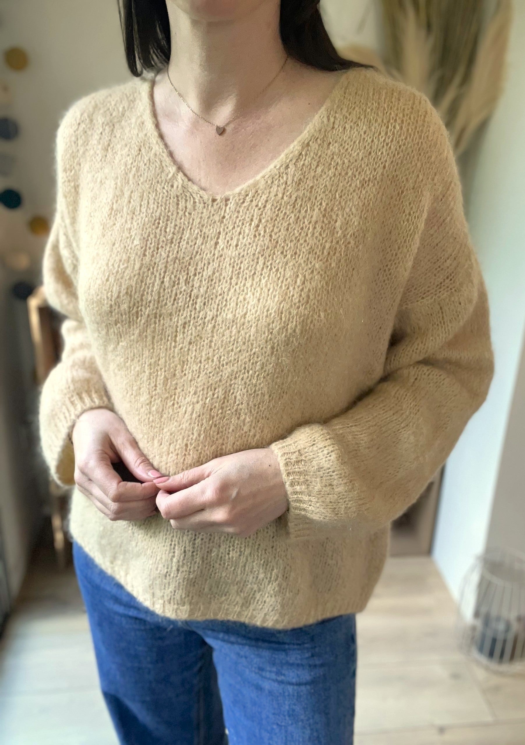 Pull femme en mohair beige - taille unique - ANDROMEDE - Seconde main