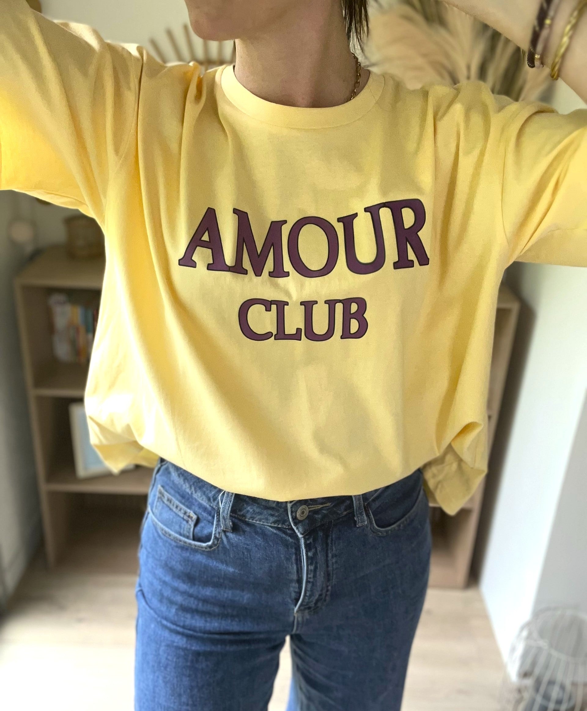 T-shirt oversize jaune et violet Amour - Neuf