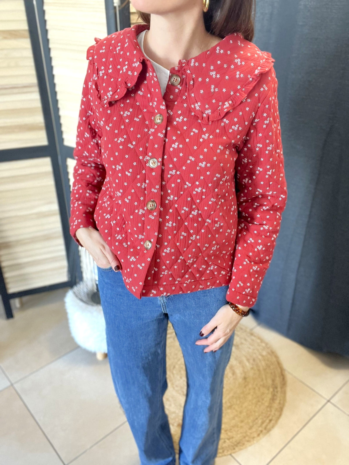 Veste matelassée fleurie brique Capucine – Neuve