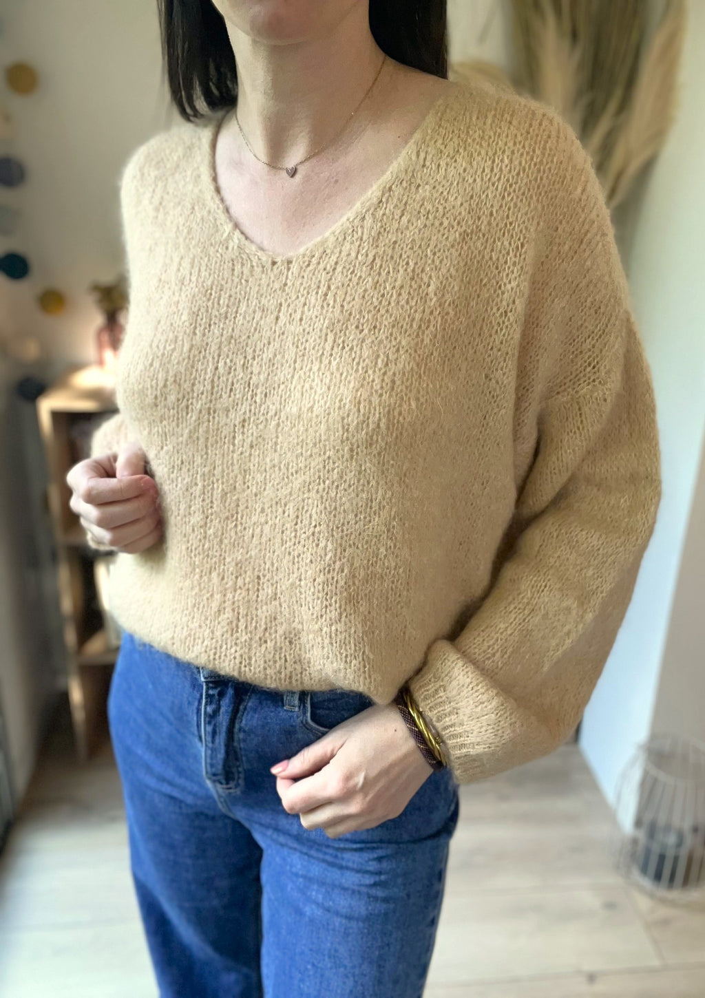 Pull femme en mohair beige - taille unique - ANDROMEDE - Seconde main