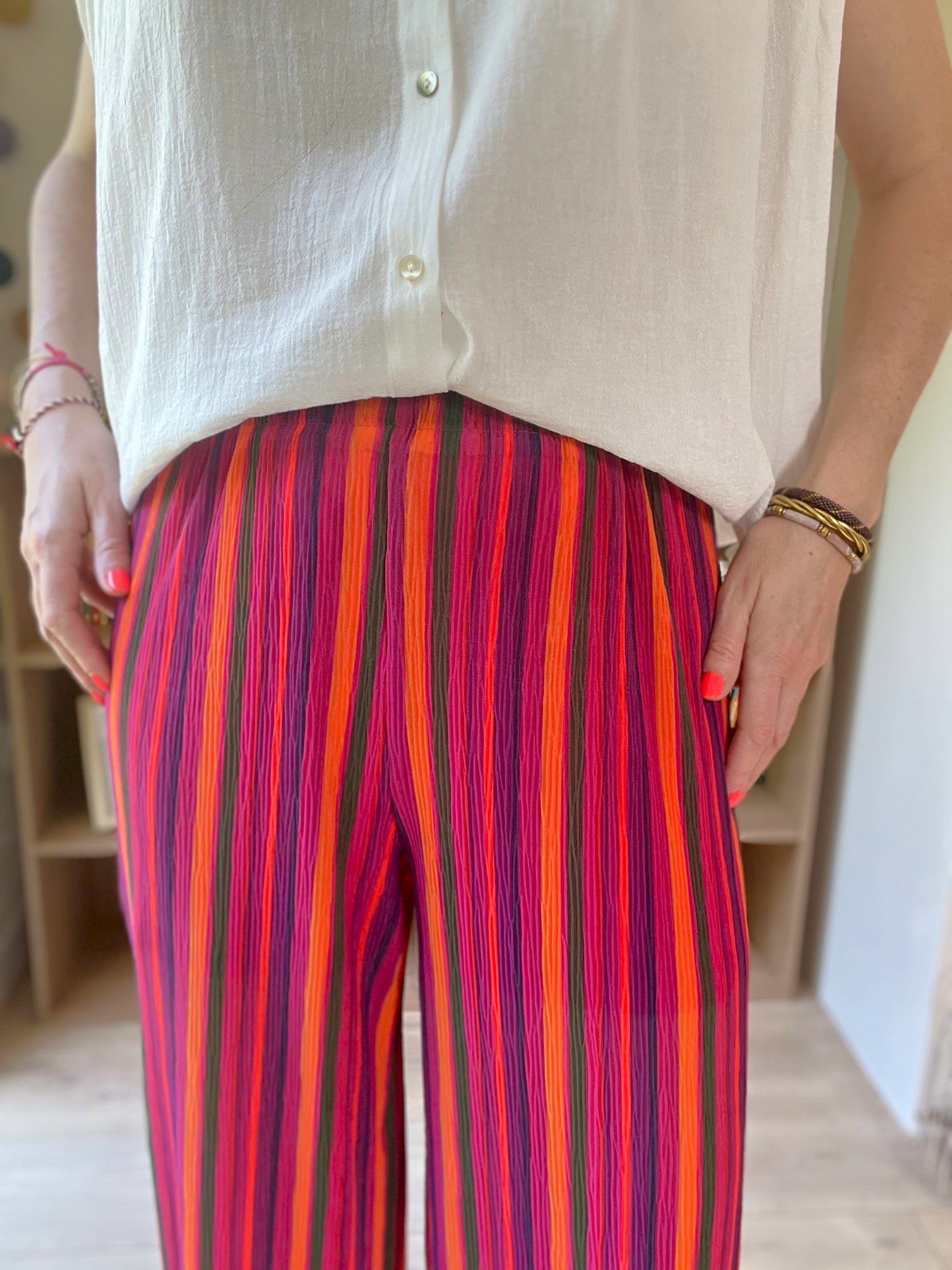 Pantalon fluide rayé multicolore taille haute GRACE & MILA - Seconde main