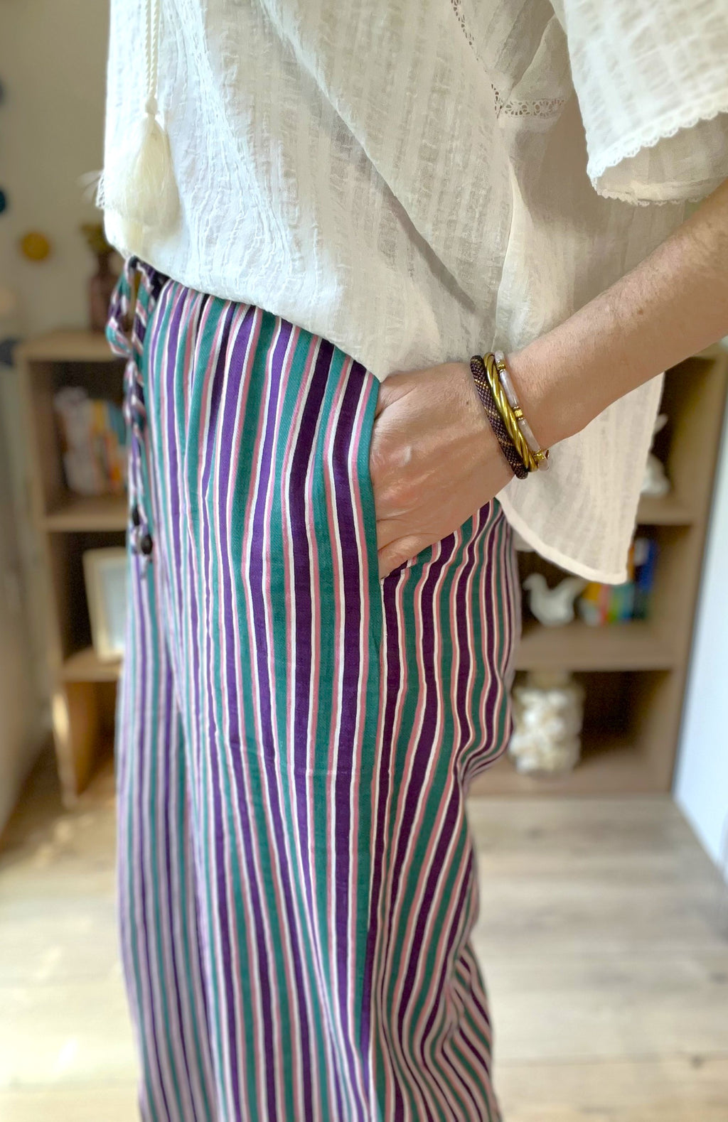 Pantalon fluide rayé multicolore SEE U SOON - Neuf