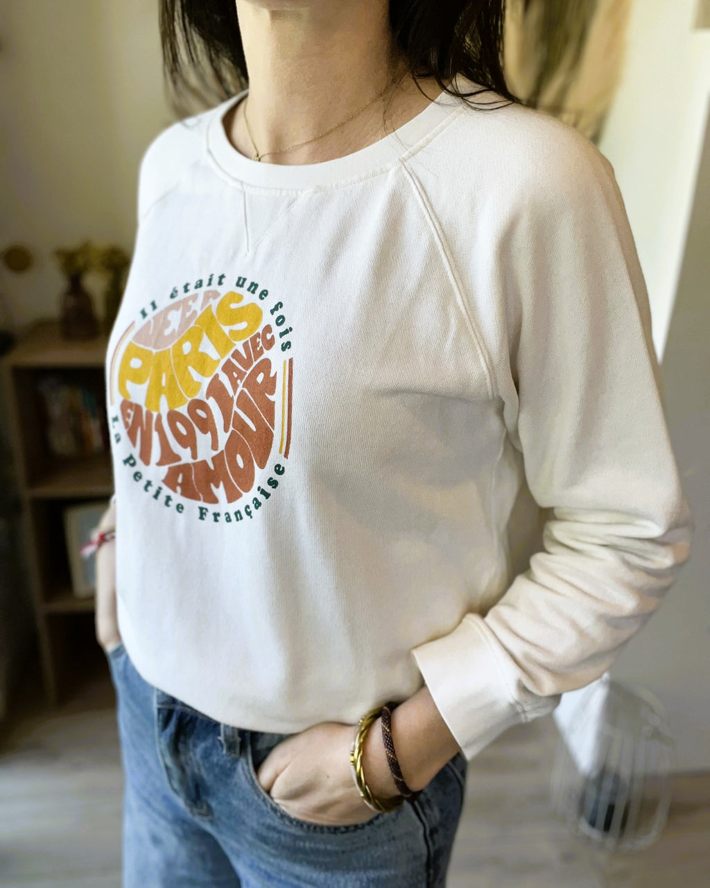 Sweat écru imprimé LA PETITE FRANCAISE taille M - Seconde main