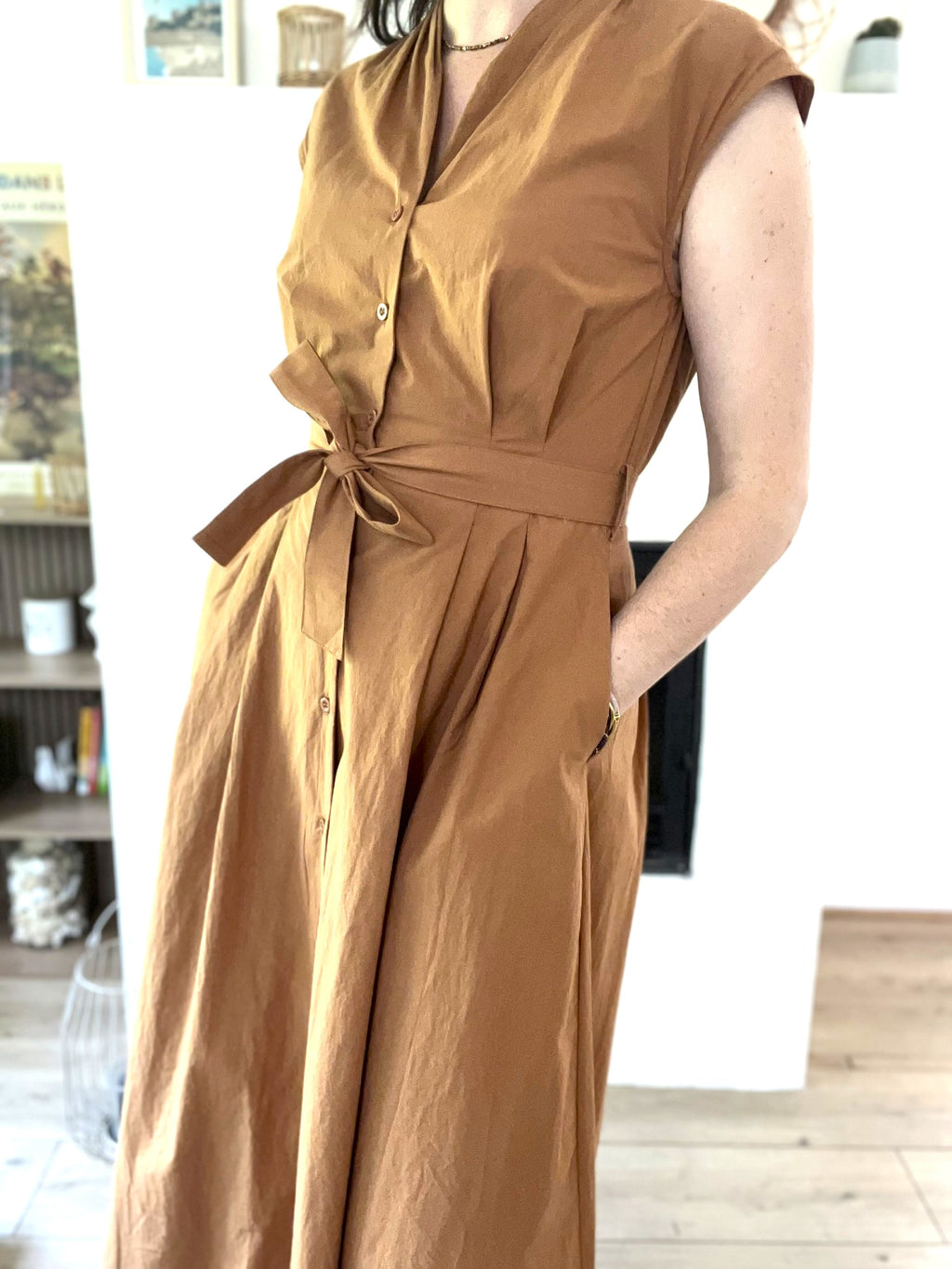 Robe longue en coton camel SEE U SOON - Neuve
