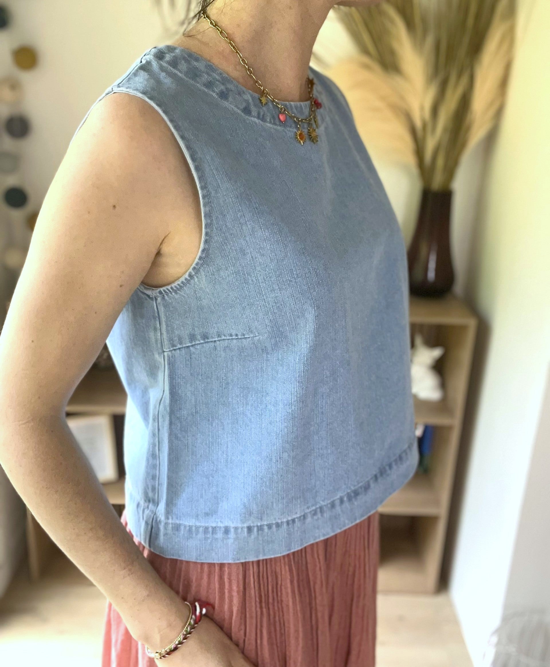 Top en denim liens à nouer Zoé - Neuf