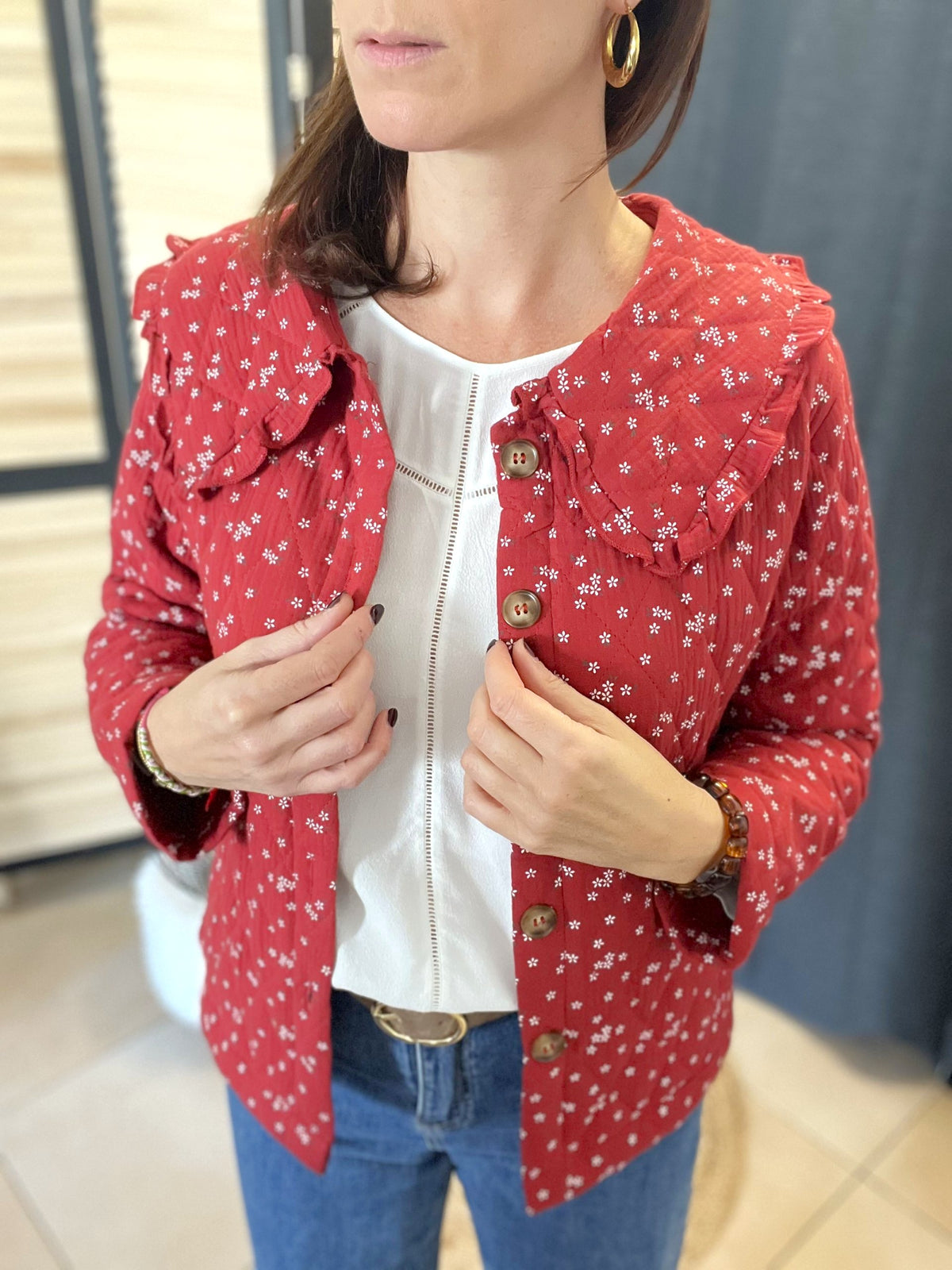 Veste matelassée fleurie brique Capucine – Neuve