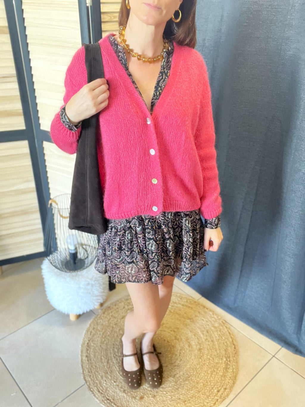 Cardigan en mohair rose MAELYS – Neuf