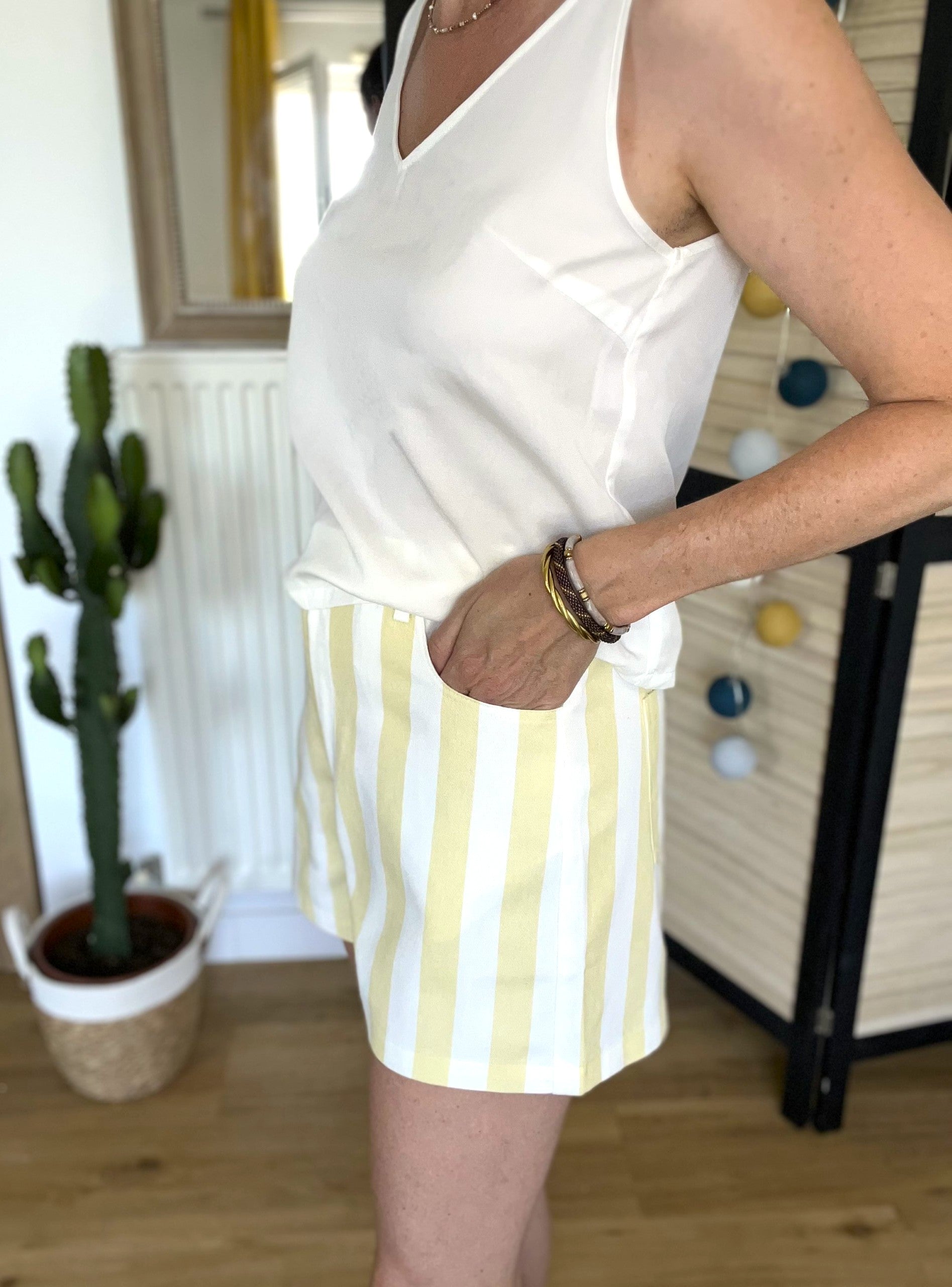 Short rayé jaune et blanc Léon - Neuf