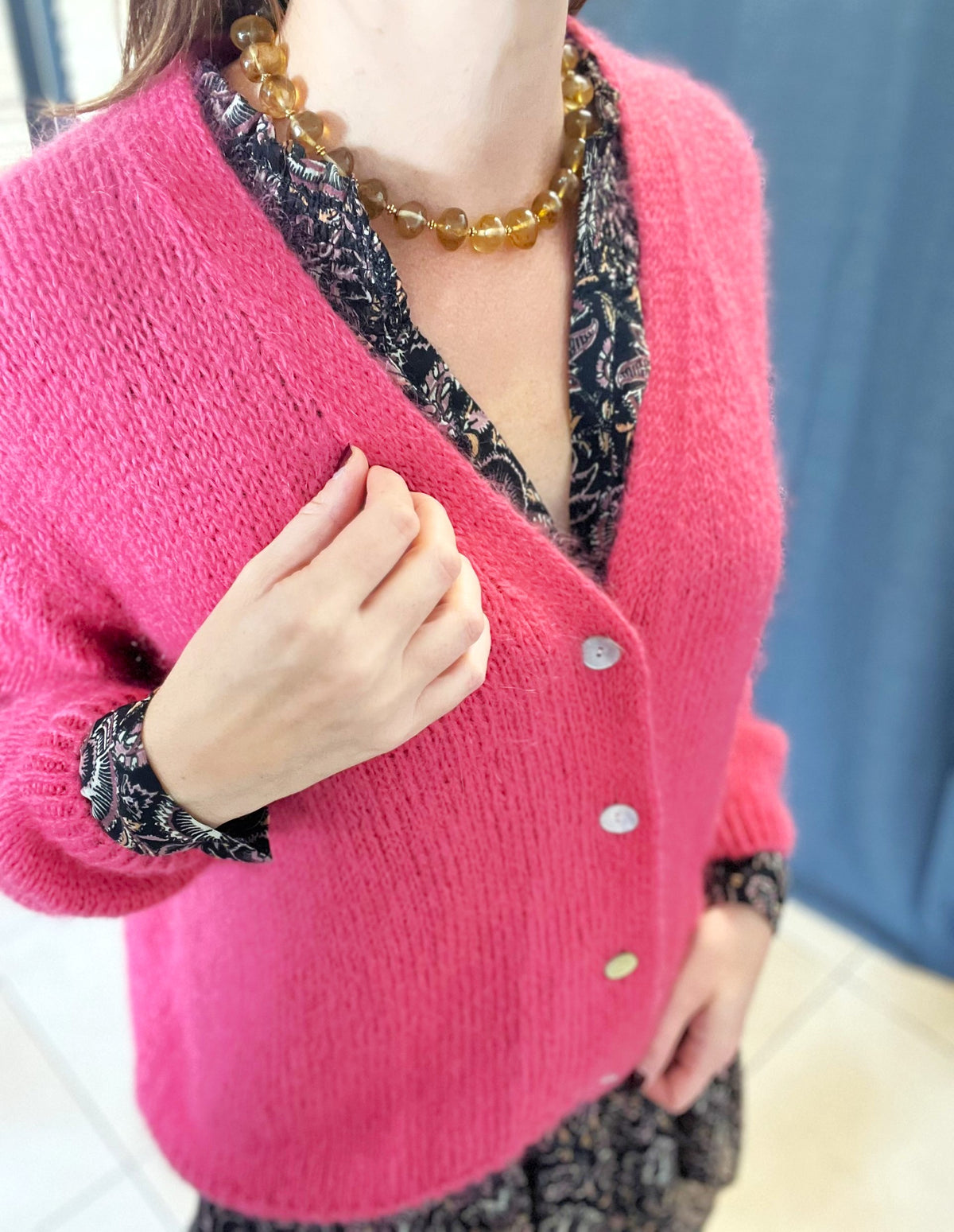Cardigan en mohair rose MAELYS – Neuf