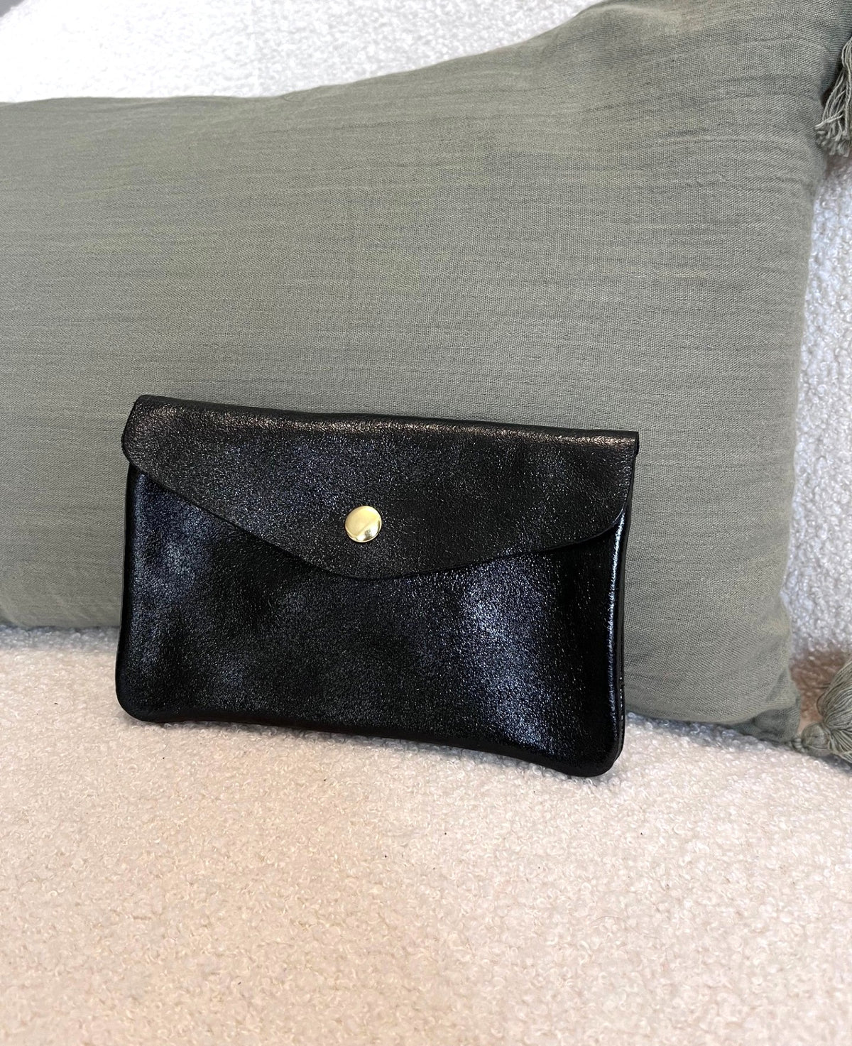 Porte-monnaie femme en cuir irisé noir - Neuf