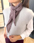 Foulard à carreaux prune et écru – Neuf