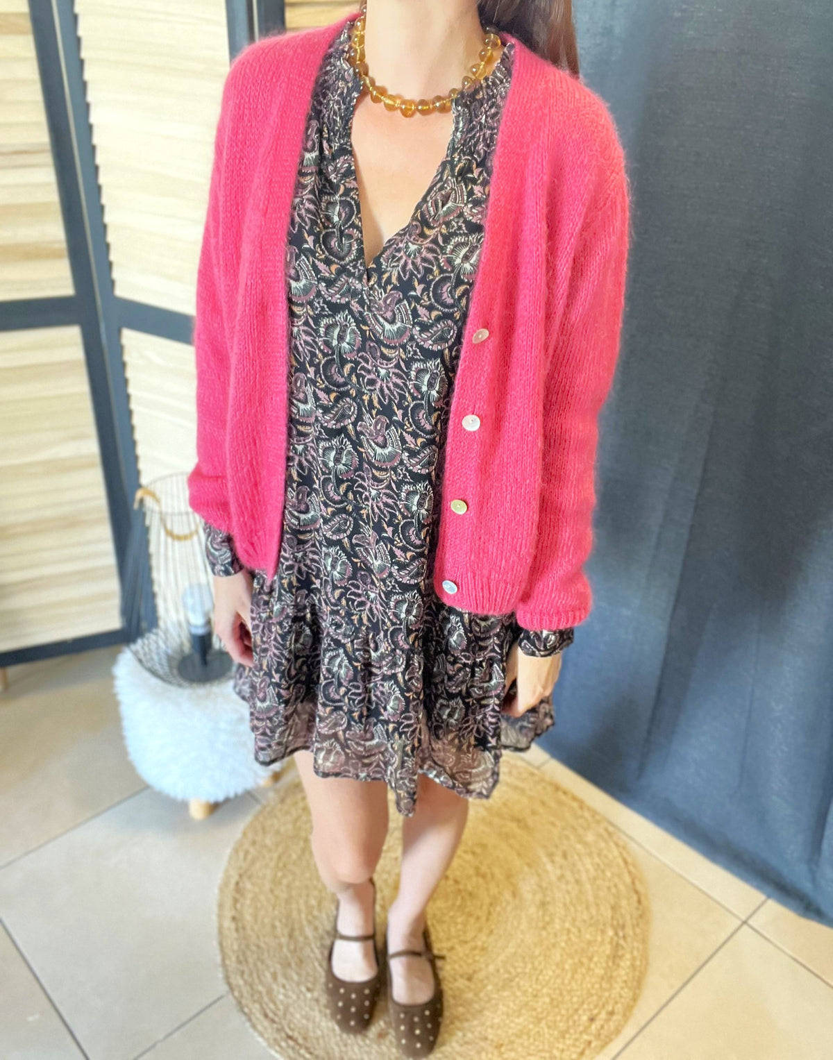 Cardigan en mohair rose MAELYS – Neuf