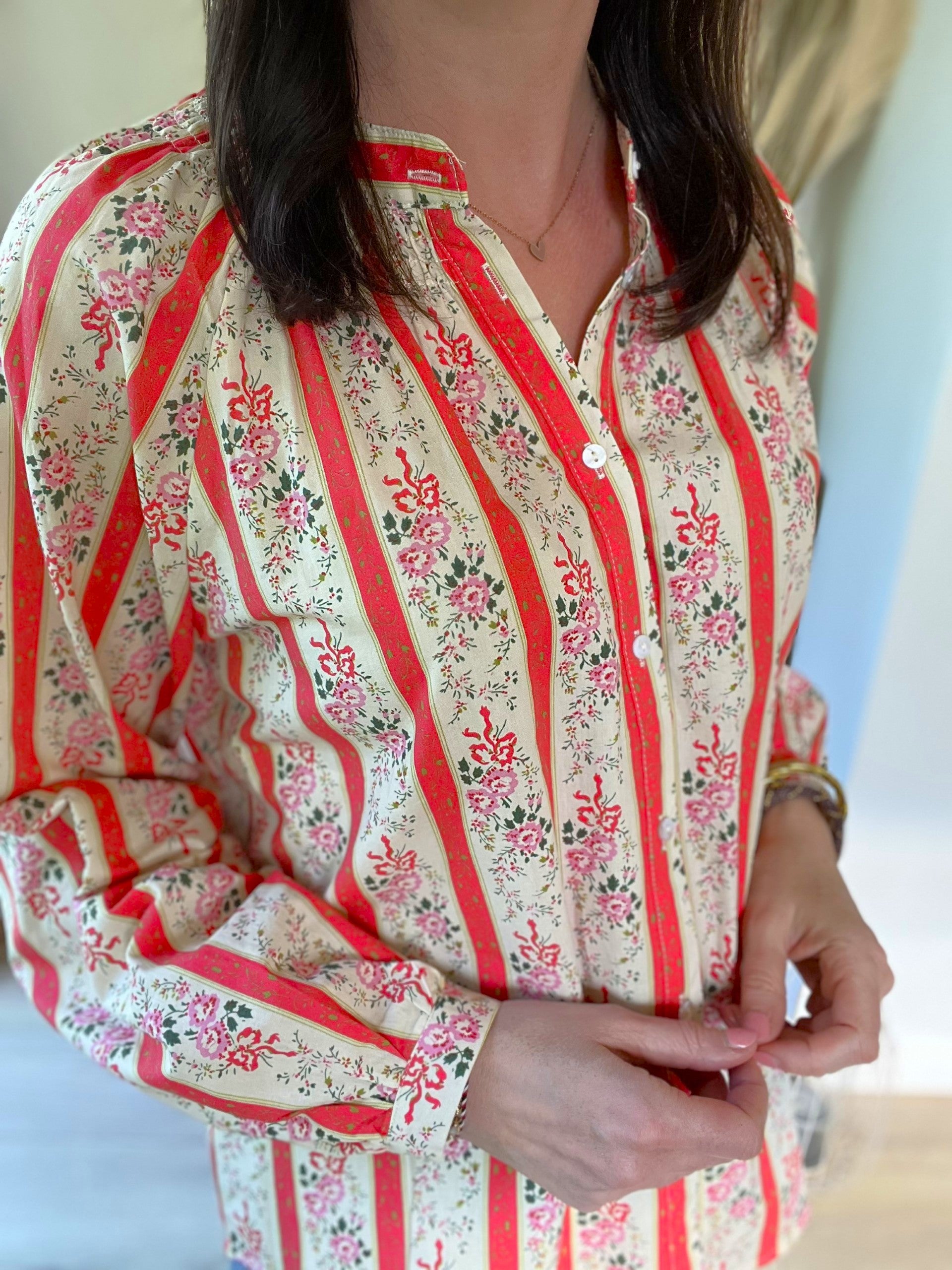Blouse rayée et fleurie corail Lola - Neuve