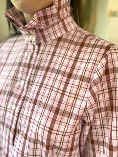 Blouse à carreaux rose col montant SOLENN - Neuf