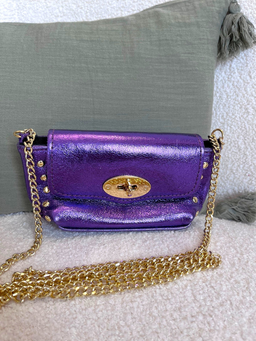 Petit sac bandoulière en cuir irisé violet - Seconde main