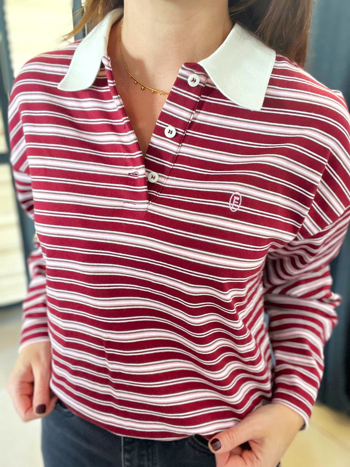 Polo rayé femme bordeaux et rose FRNCH – Neuf