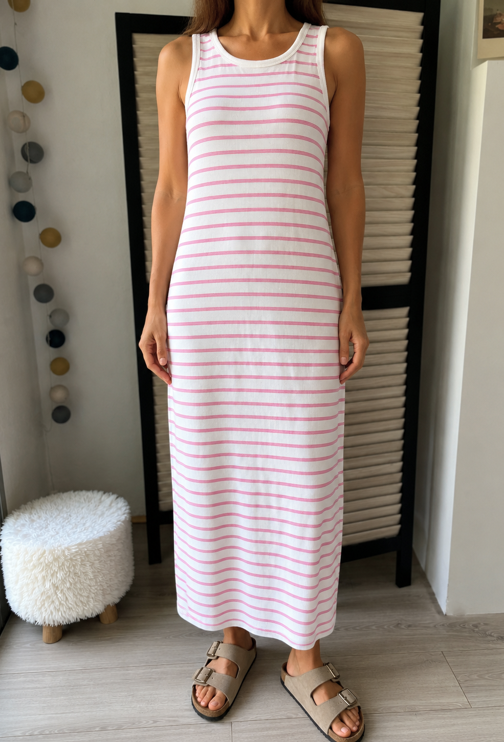 Robe débardeur longue marinière rose - taille M - ICHI - Seconde main