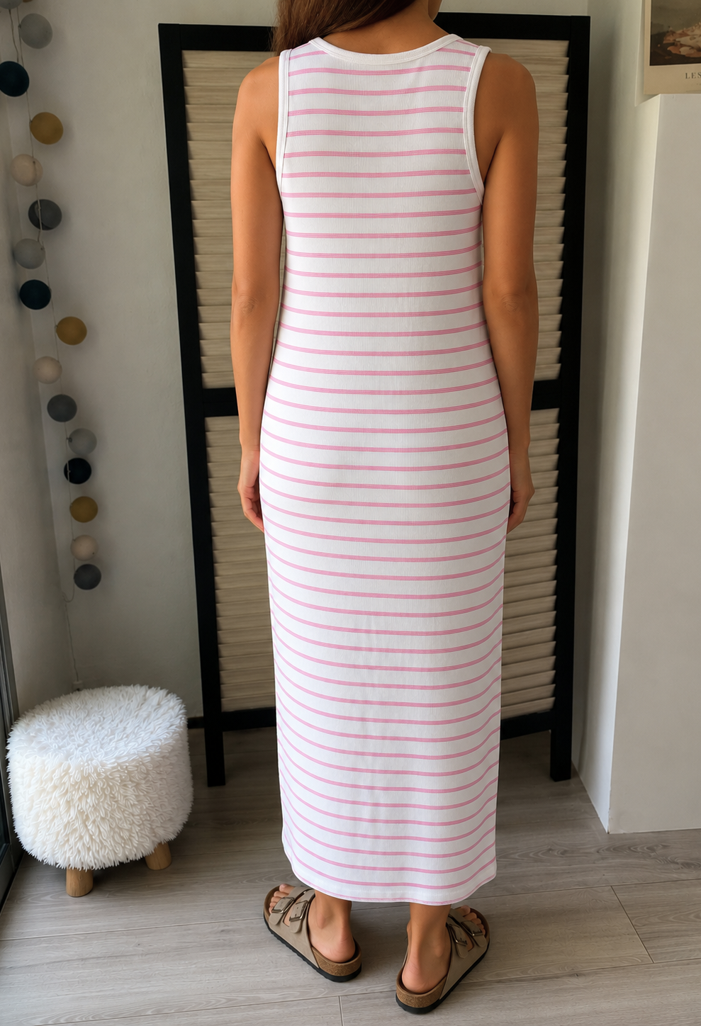 Robe débardeur longue marinière rose - taille M - ICHI - Seconde main