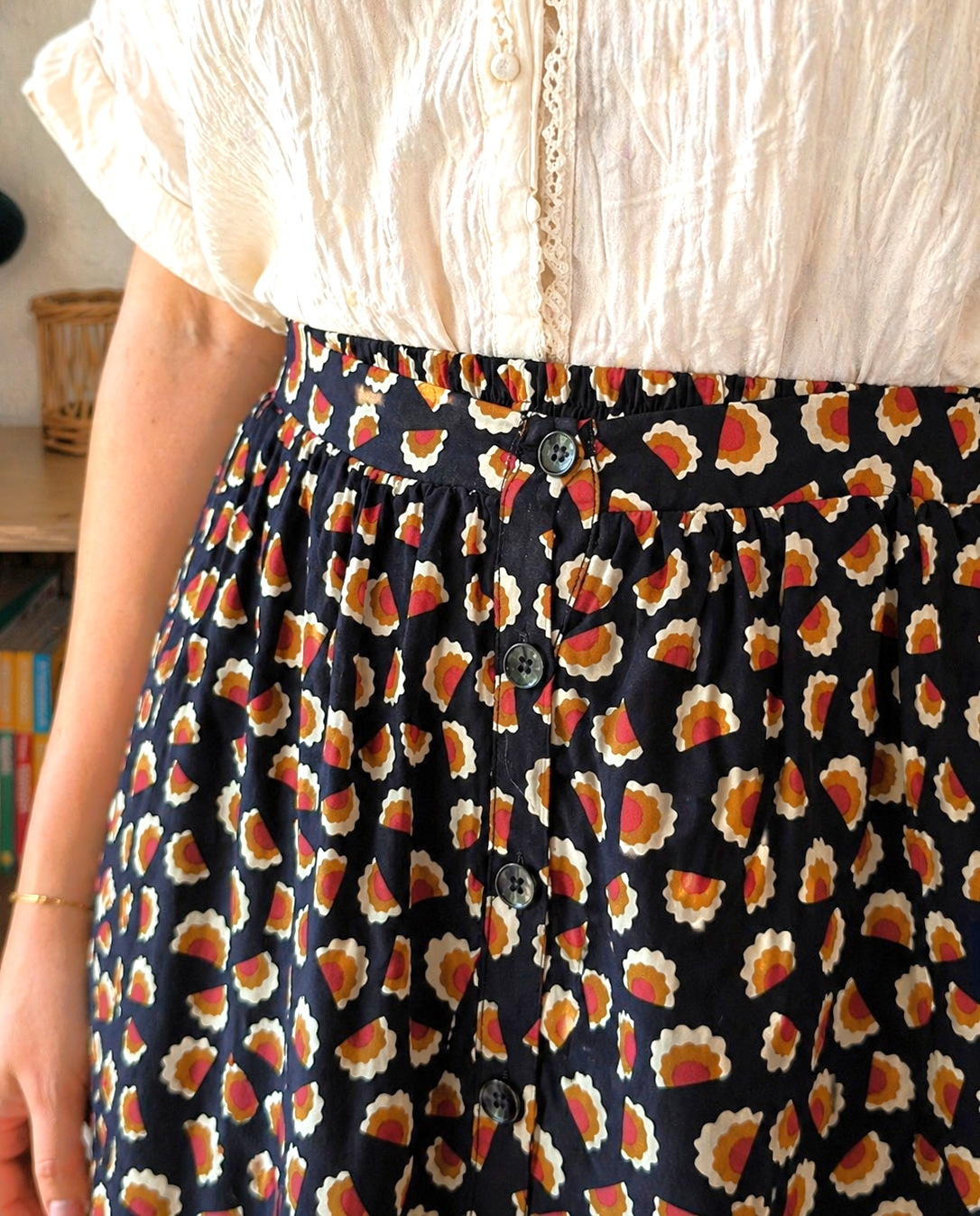 Jupe courte boutonnée à motifs - taille L - CHARLIOR - Seconde main