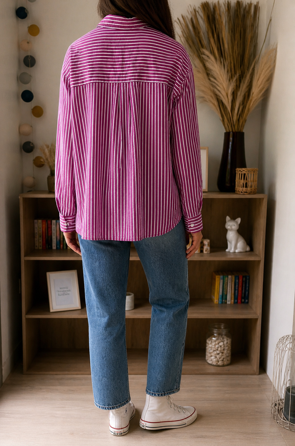 Chemise droite rayée prune et blanc - taille 3 - LA PETITE ETOILE - Seconde main