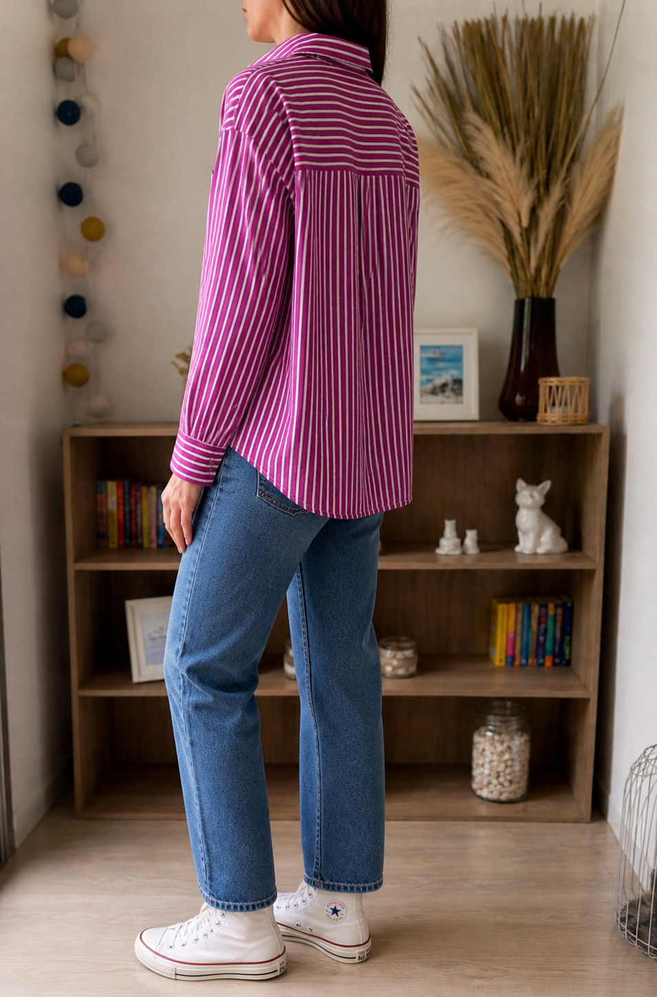 Chemise droite rayée prune et blanc - taille 3 - LA PETITE ETOILE - Seconde main