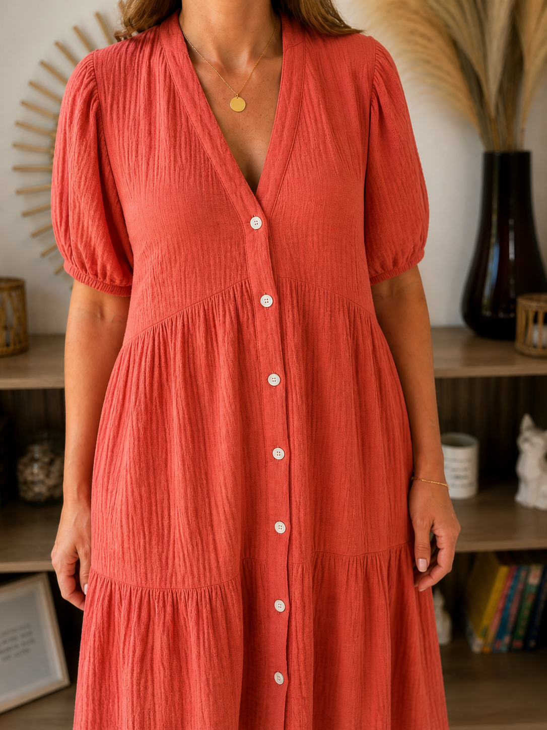 Robe boutonnée gaze de coton corail - taille L - FRNCH - Seconde main