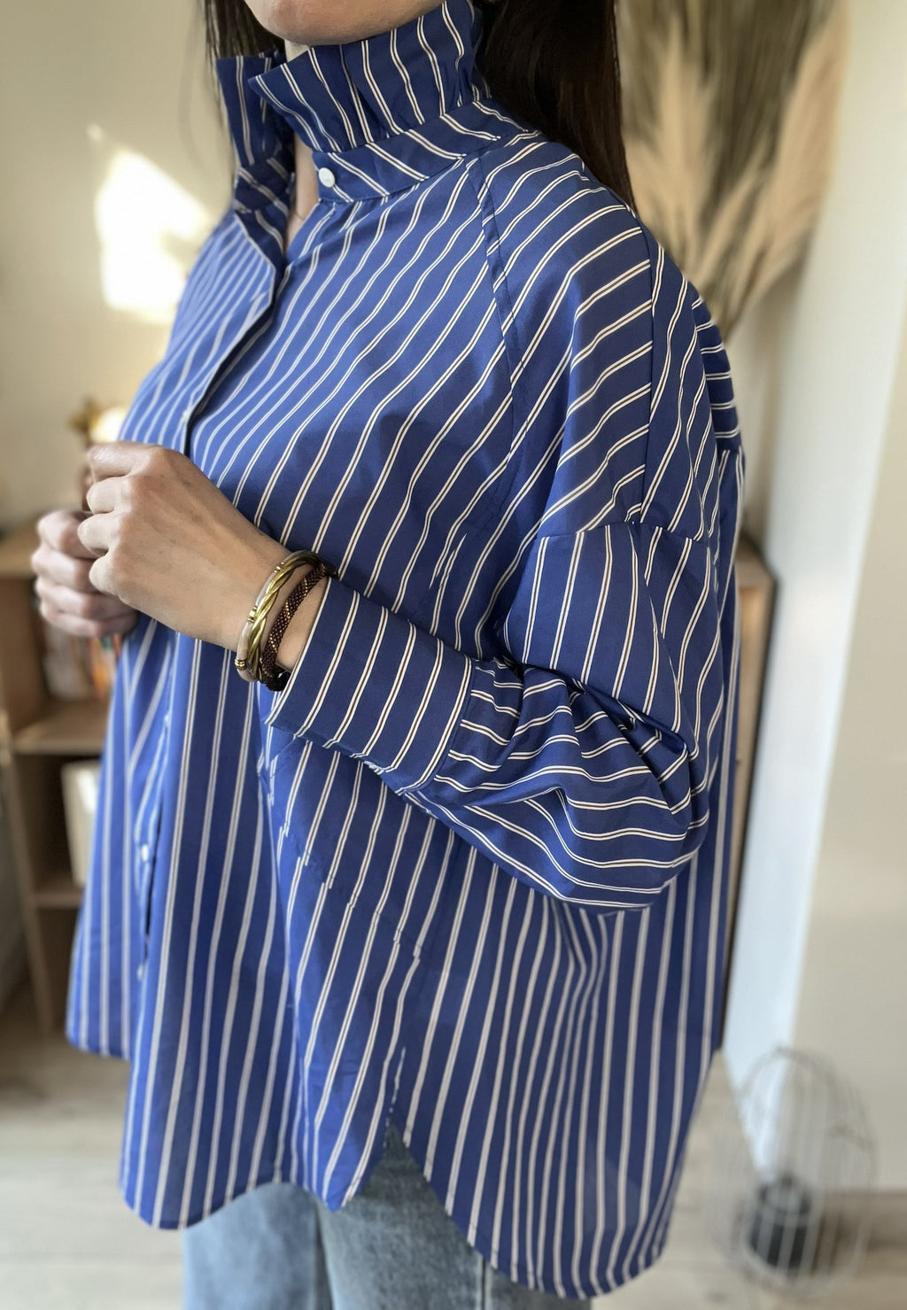 Chemise rayée bleu col victorien Alice - Neuve