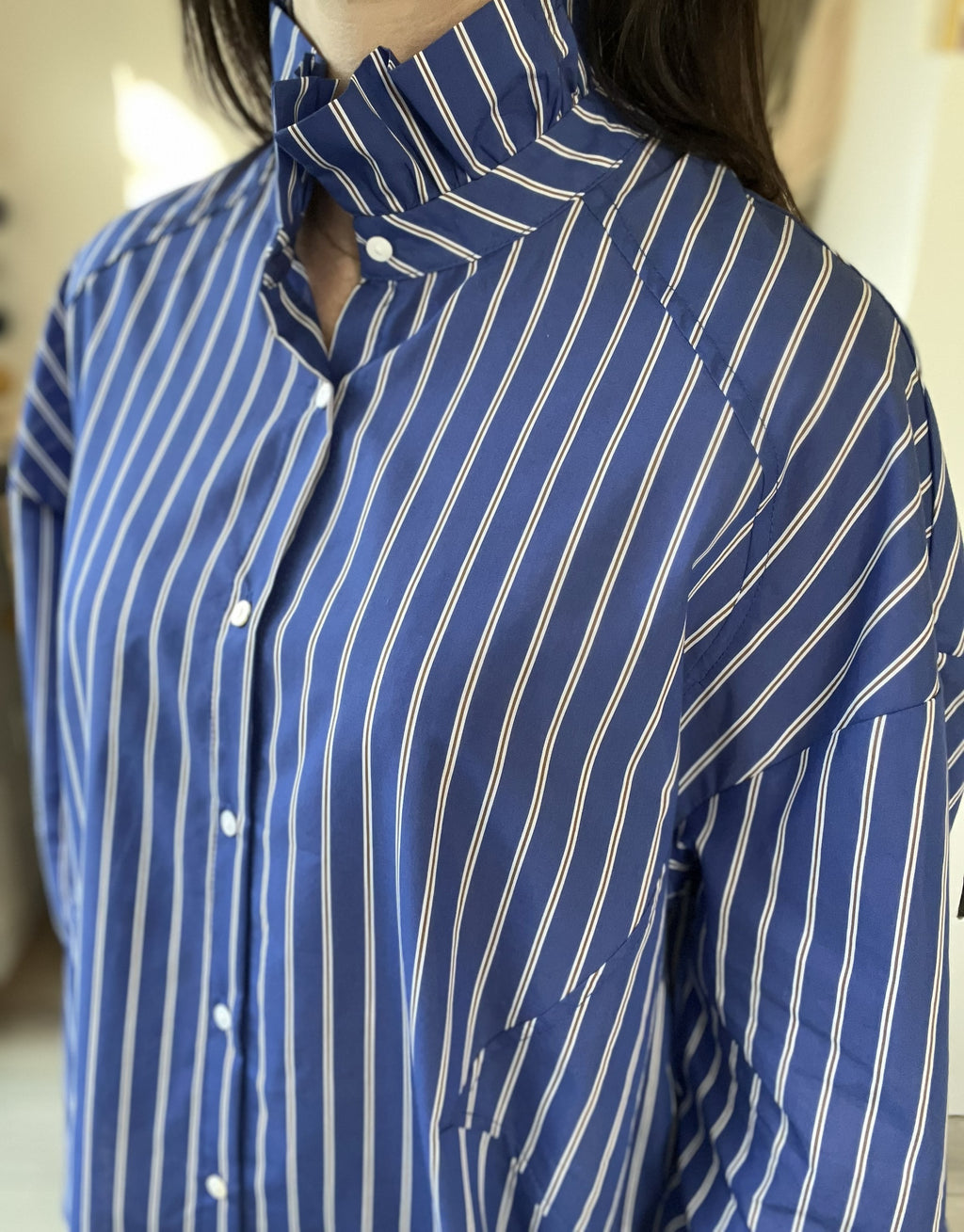 Chemise rayée bleu col victorien Alice - Neuve